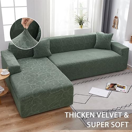Miniatura 2 de OKYUK Funda para sofá modular en forma de L, 2 fundas de sofá impresas de alta elasticidad de 3 + 3 asientos + 2 fundas de almohada, protector