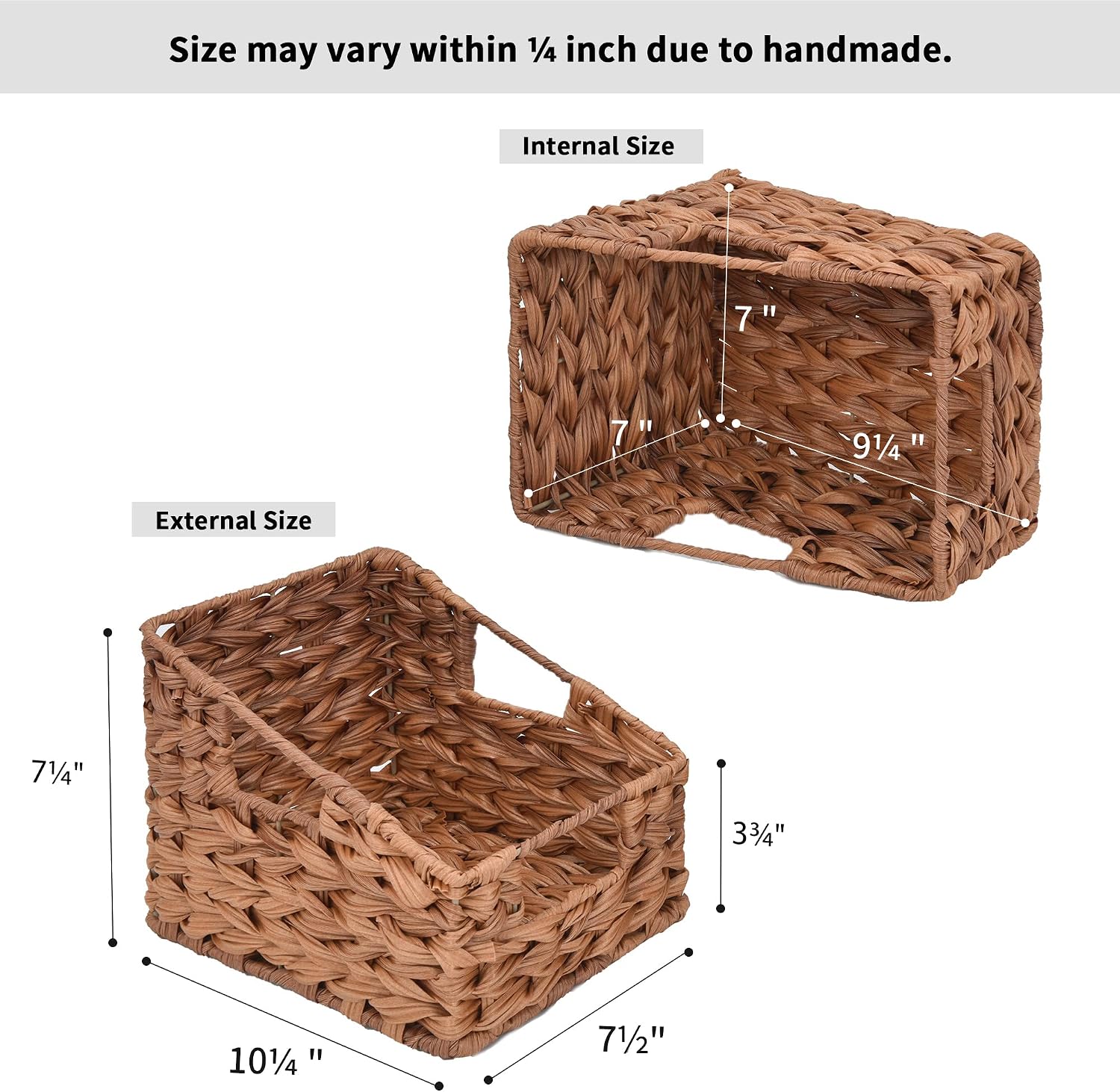 GRANNY SAYS Wicker Storage Baskets for Shelves, Trapezoid Woven Basket with Handles, Waterproof Storage Wicker Baskets for Organizing Pantry Kitchen Cabinet, Caramel Orange, 2-Pack