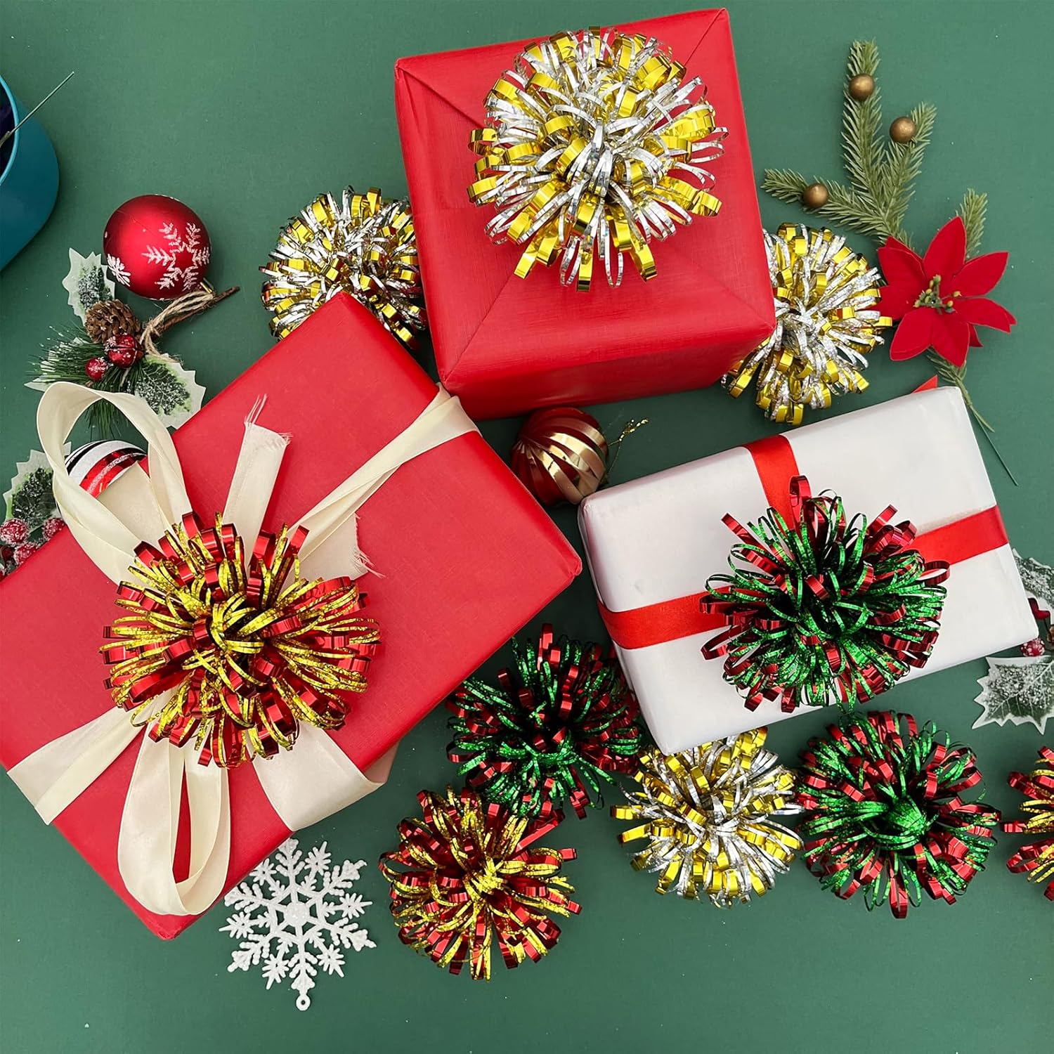 30 Pcs 4.7 Inch Christmas Bows for Gift Wrapping, Multicolor Self Adhesive Christmas Metallic Gift Wrap Bows for Xmas Birthday Party Holiday Presents Decoration - Image 3