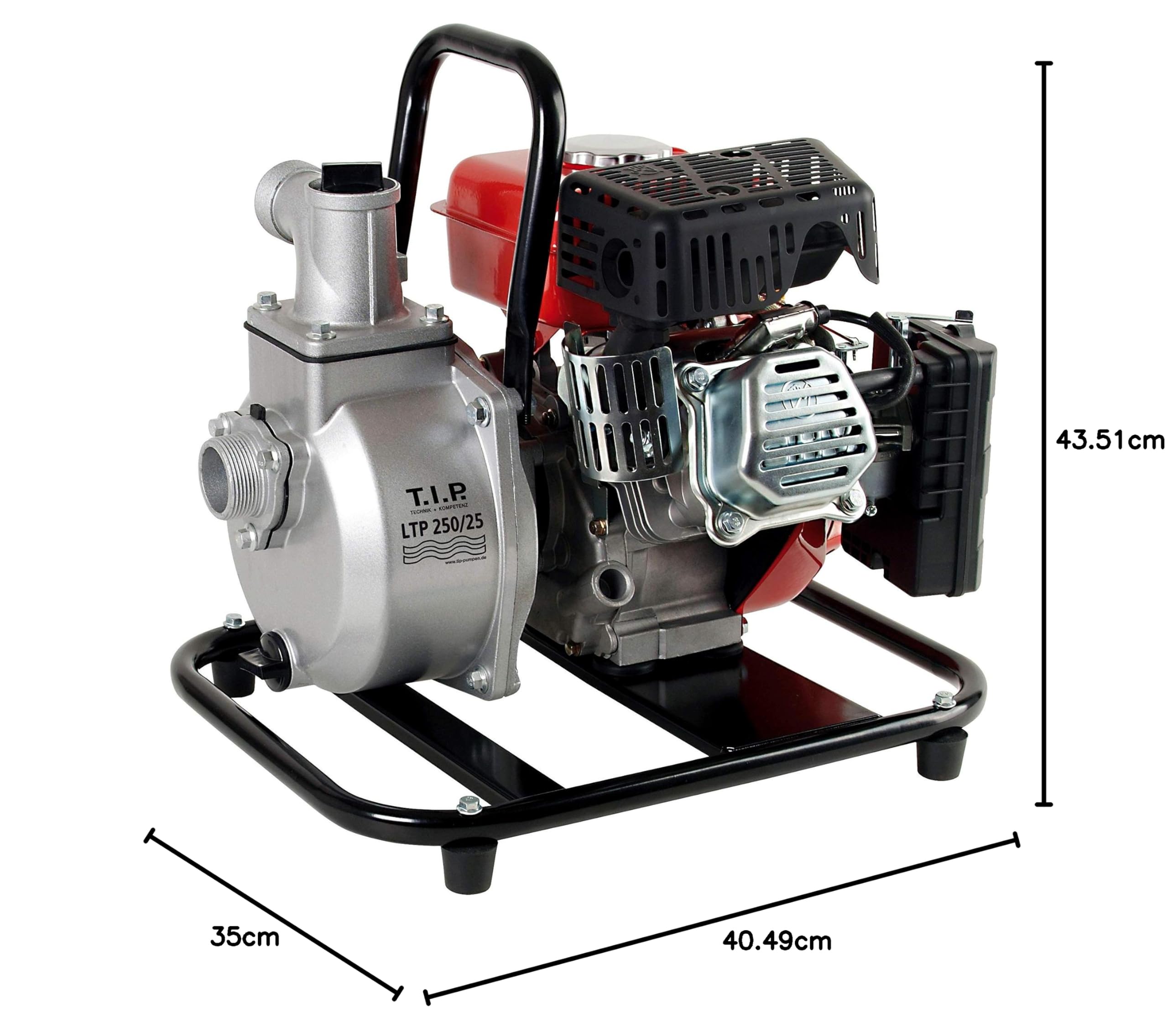 TIP 30188 LTP 250/25 - Bomba para Motor de Gasolina (hasta 15.000 l/h, Altura de extracción máx./presión máx. 25 m / 2,5 Bar, Potencia máx. 1,8 kW (2,5 CV)