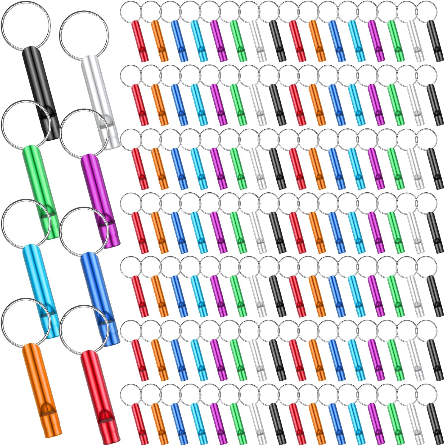 Hollowfly 200/300 Pcs Emergency Whistles with Keychains Aluminum Extra Loud Survival Safety Waterproof Whistle Key Chain Bulk for Outdoor Sports Referee Lifesaving Training