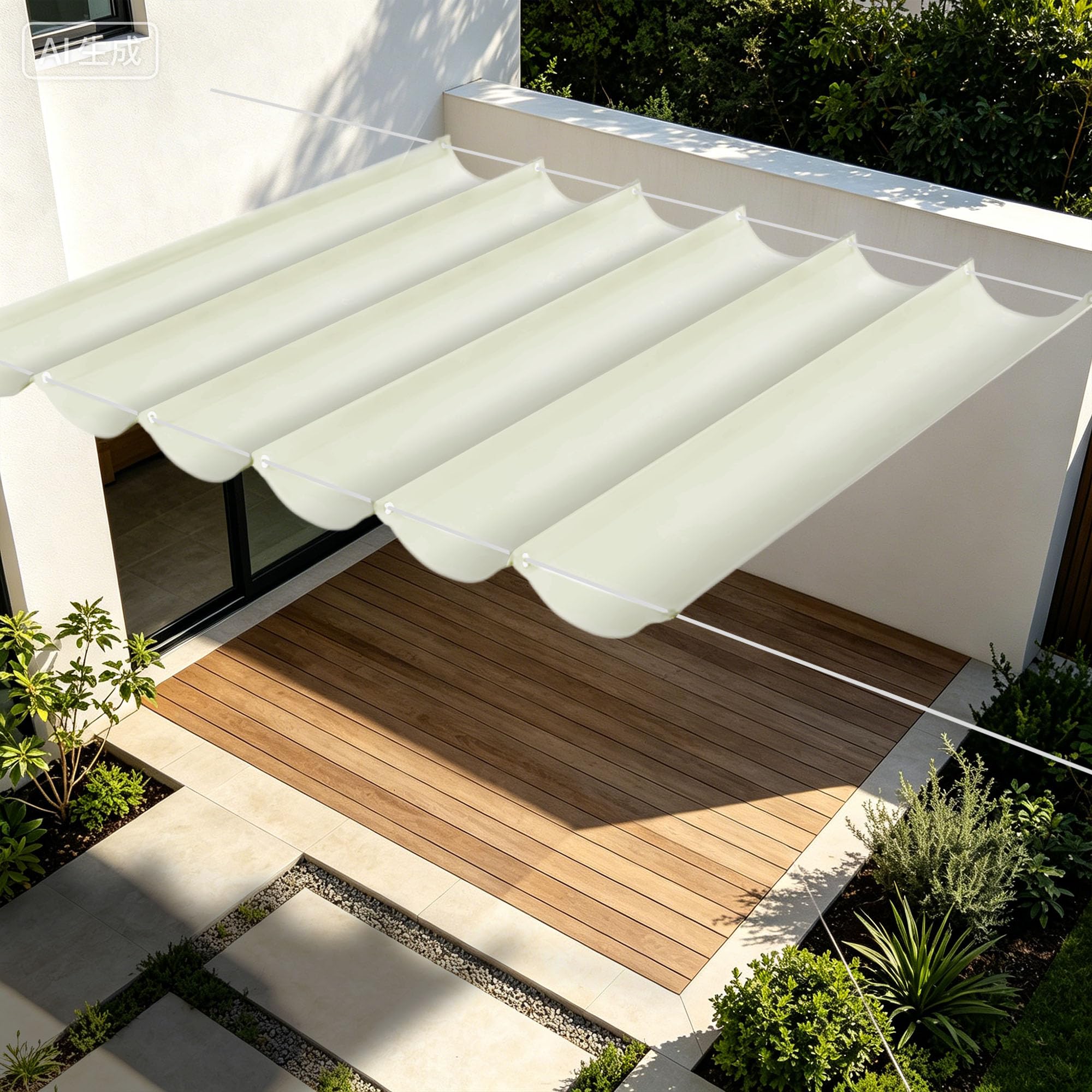 Voile d'ombrage blanc cassé avec oeillets cordon extérieur 200x520