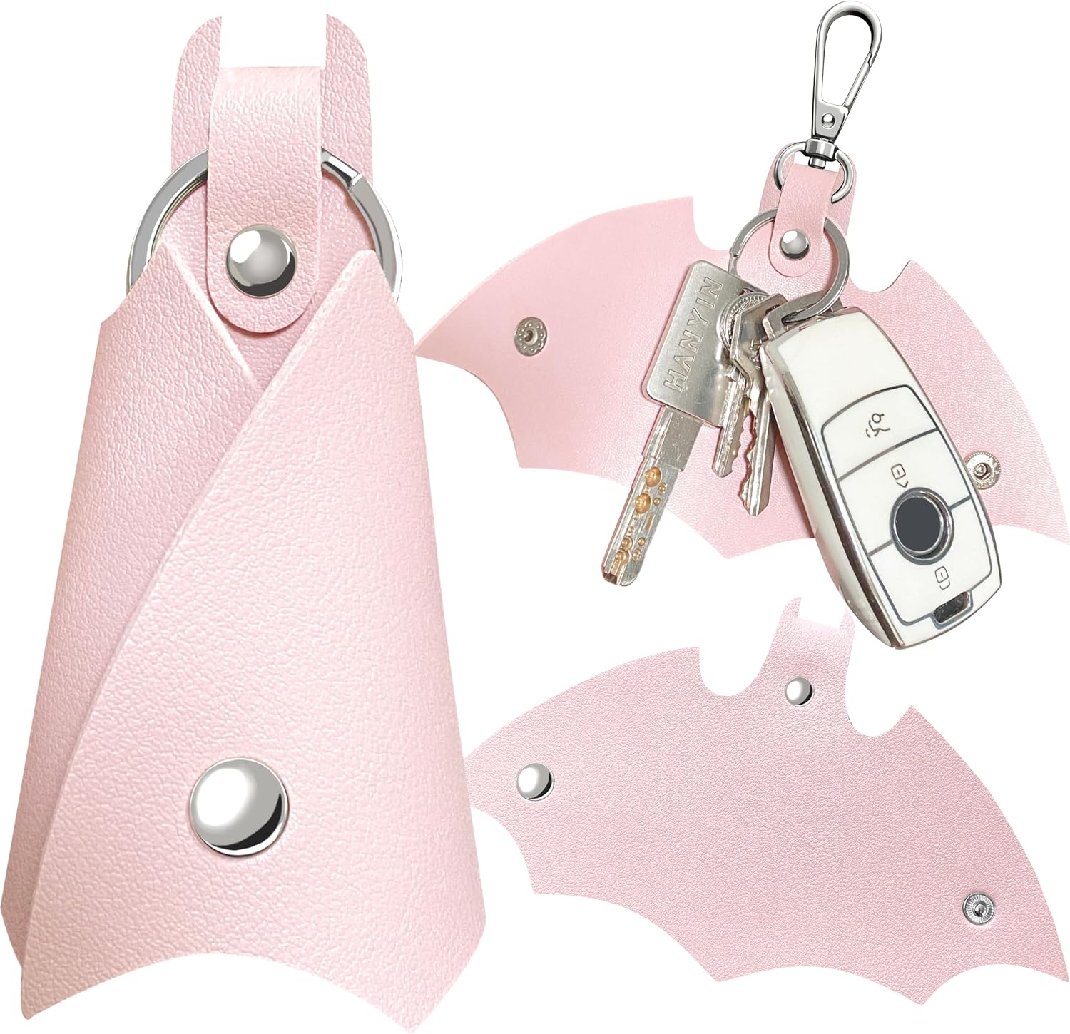 GABOX Leather Bat Keychain Car Key Fob EDC Key Chain Case Accessories
