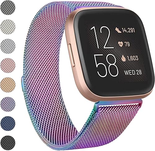 Meliya Correa de metal compatible con Fitbit Versa 2 correas de reloj para mujeres y hombres, correa magnética ajustable de malla de acero