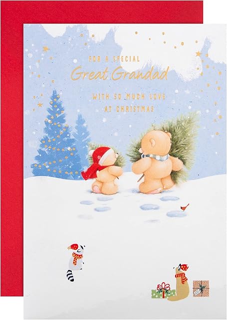 Hallmark Christmas Card for Great Grandad - Cute Winter Illustrated Forever Friends Design