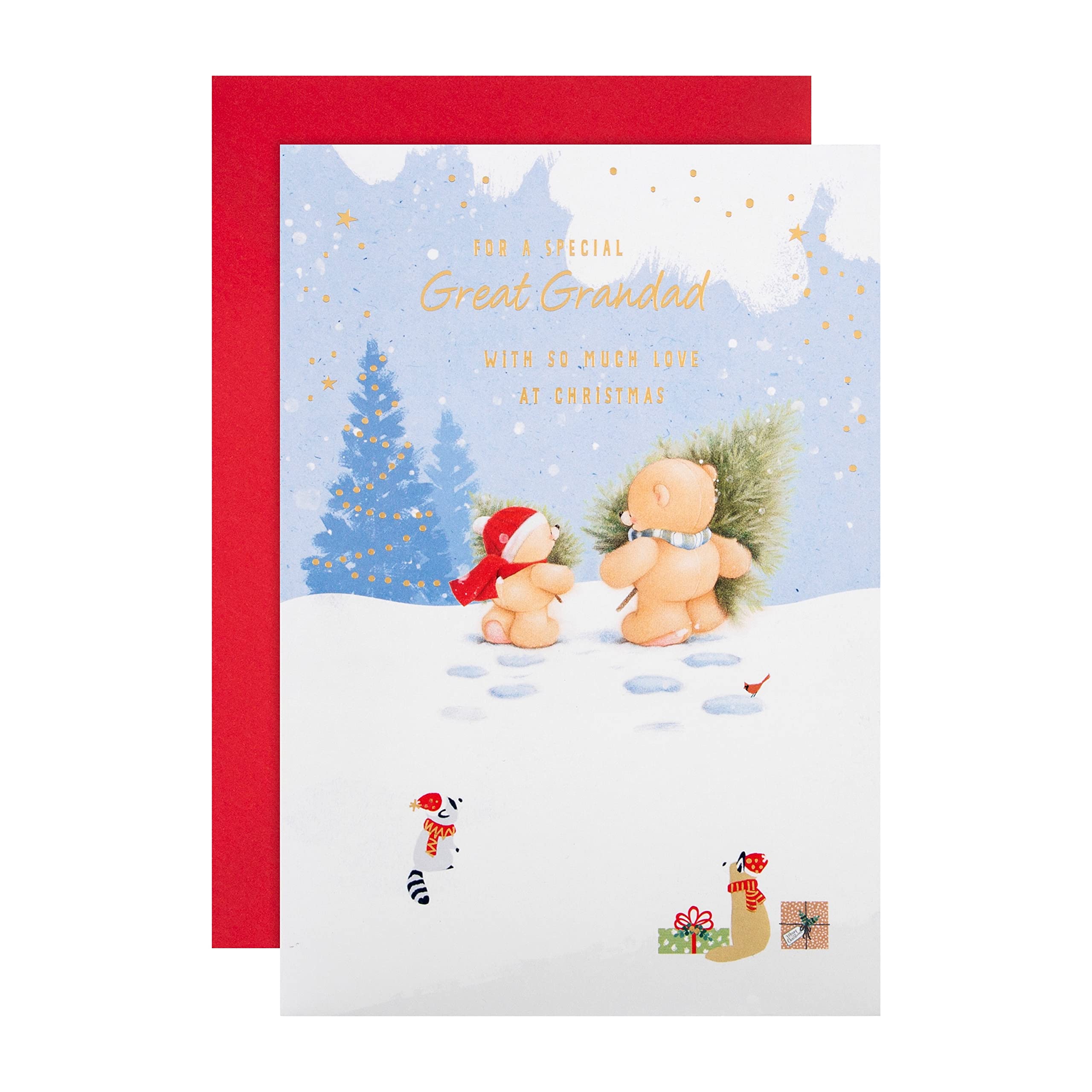 Hallmark Christmas Card for Great Grandad - Cute Winter Illustrated Forever Friends Design