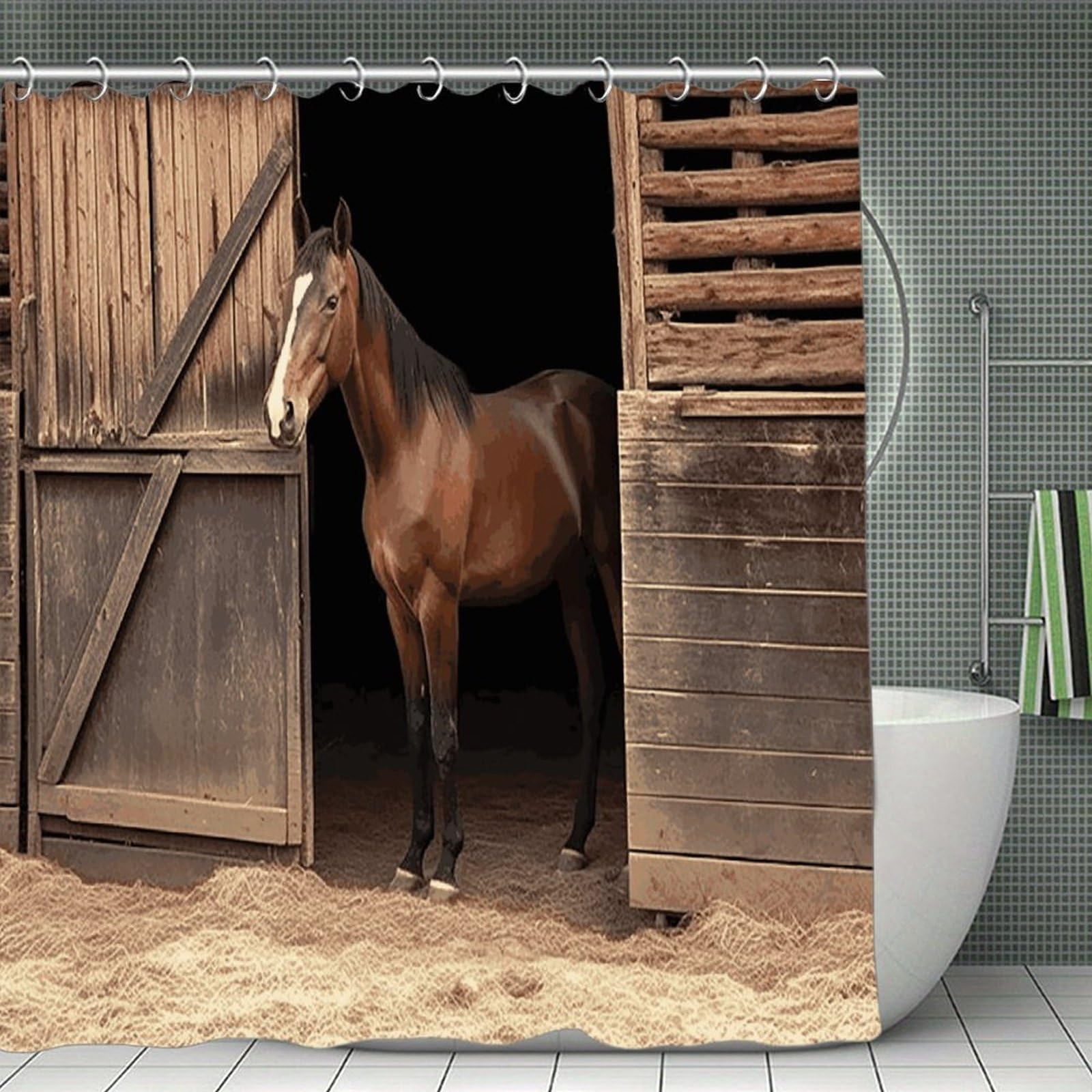 FekiLoot Barn Horse Shower Curtain Minimalist Aesthetic Bath Curtain with Hooks Simple Water Resistant Bathroom Shower Curtains Cute Blackout Privacy Curtains Cloth Curtain