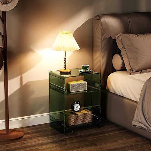 Miniatura 62 de Mesa de tocadiscos de acrílico con estante de almacenamiento, mesa auxiliar transparente (naranja, grande) Naranja,Negro -,Claro,Azul