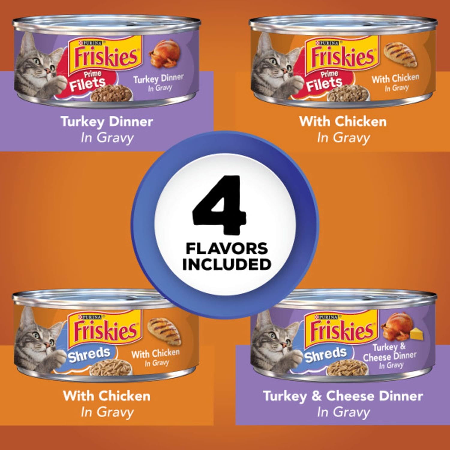 Purina Friskies Gravy Wet Cat Food Variety Pack, Prime Filets & Shreds Turkey & Chicken Favorites - (40) 5.5 oz. Cans