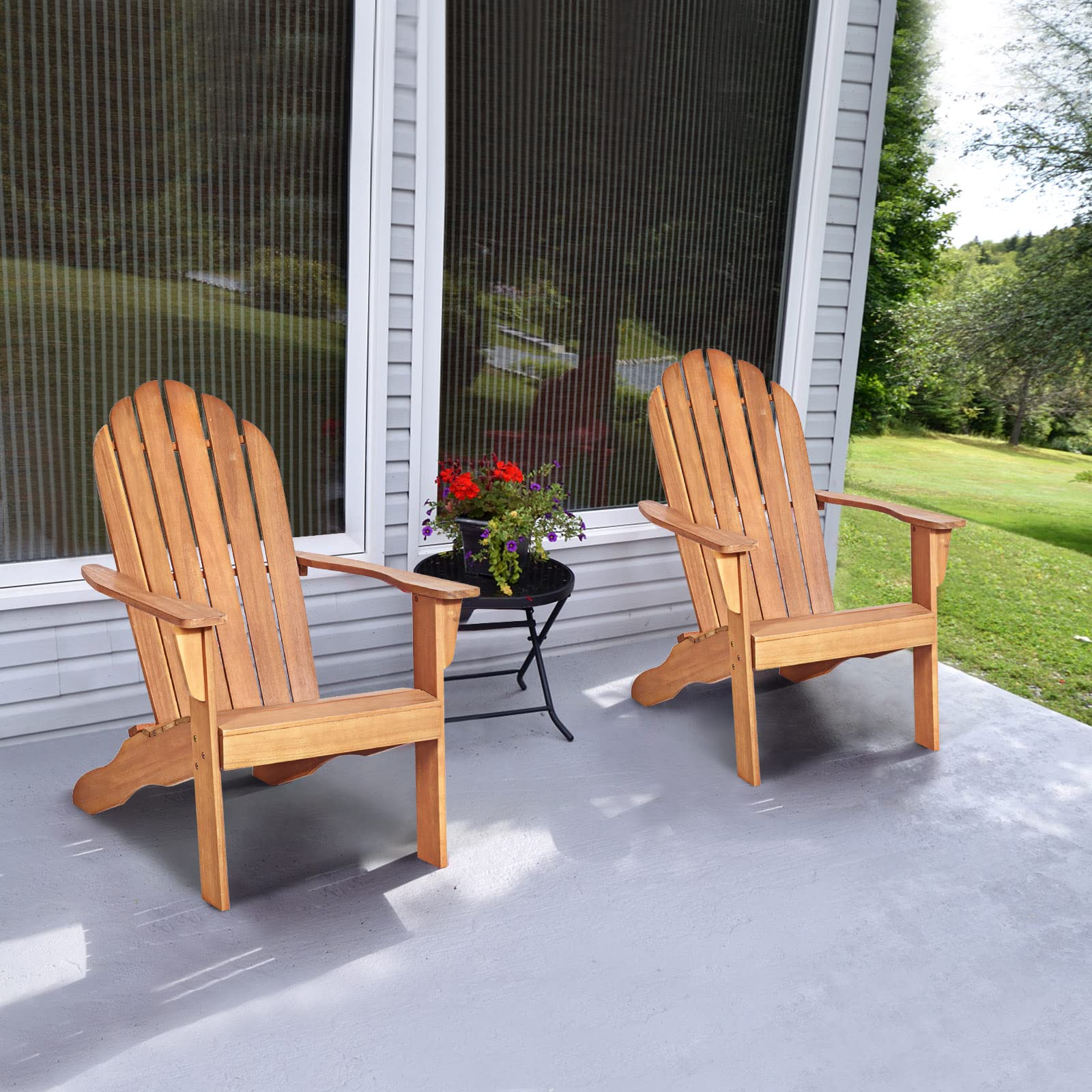 GOPLUS Silla Adirondack de Madera, Sillas de Jardín, con Reposabrazos y Respaldo, Asiento Madera de Reclinable, Certif FSC Balcón, para Terraza Exterior, 88 cm x 69 cm x 103 cm, Marrón