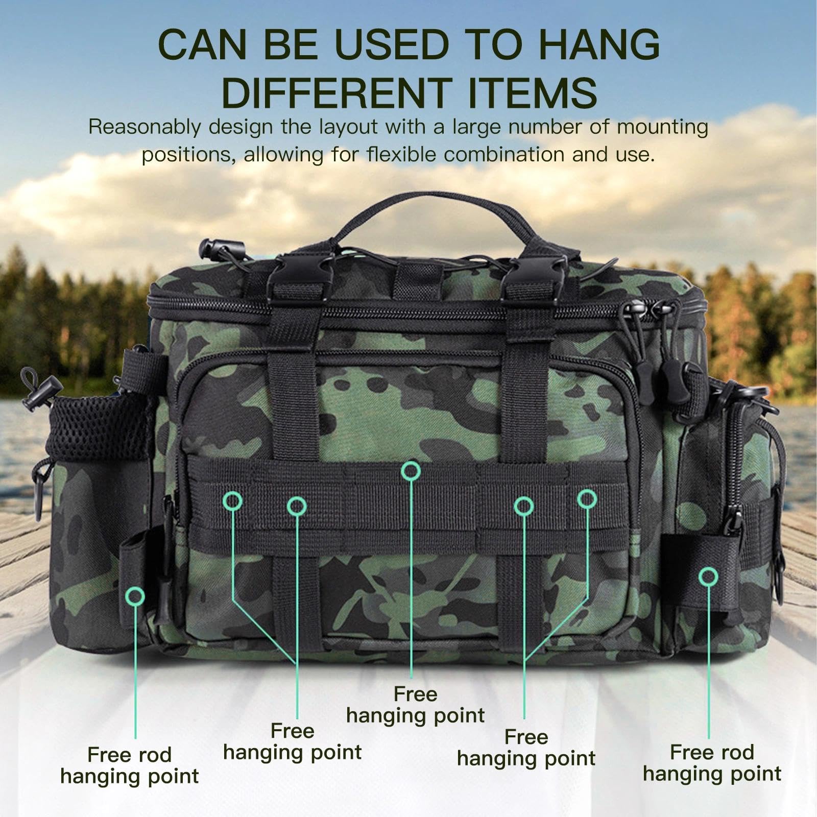 Sac de Pêche Grande Capacité Camouflage Stockage Matériel Rangement Multifonctionnel