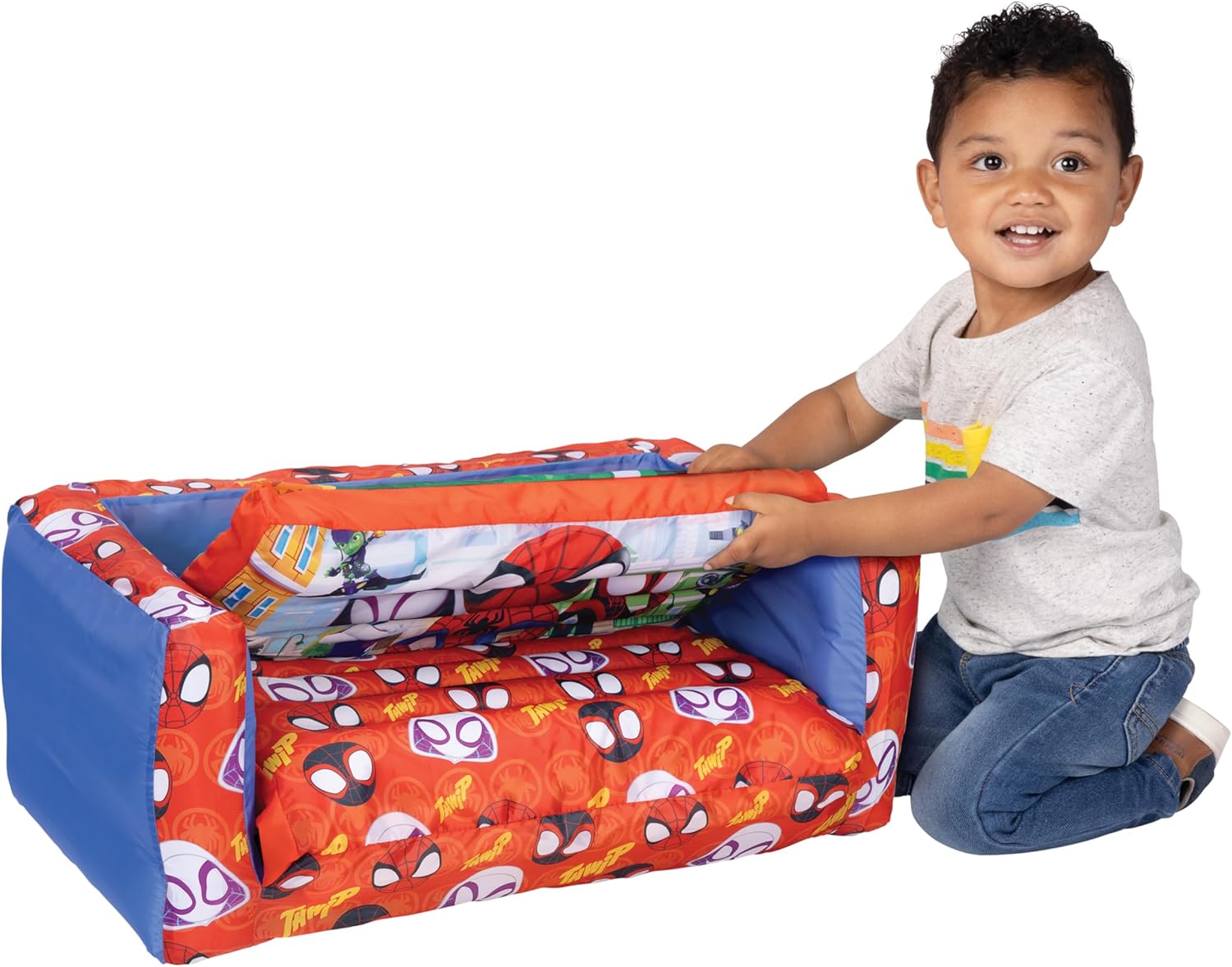 Spidey and his Amazing Friends 2-in-1 Inflatable Sofa Bed, Kids Sofa Couch Fold Out, Foldable Chair Lounger for Toddlers and Kids