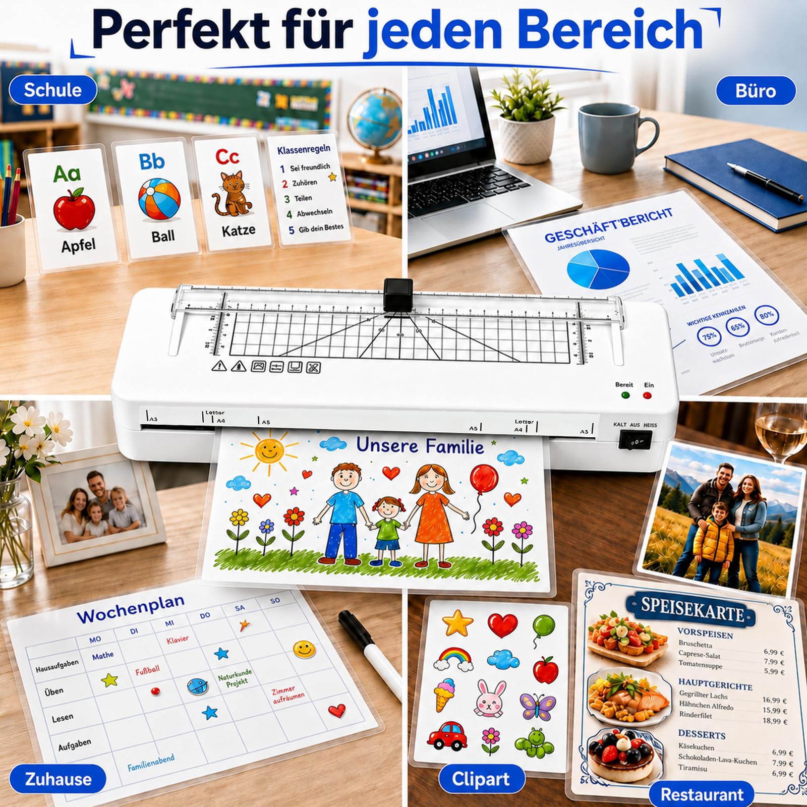 Laminiergerät, Laminiergerät A3 Laminiermaschinen mit Eingebauter Papierschneider und Laminierfolien A3 A4 A5 A6 für den Heimgebrauch Büro Schule Fotos