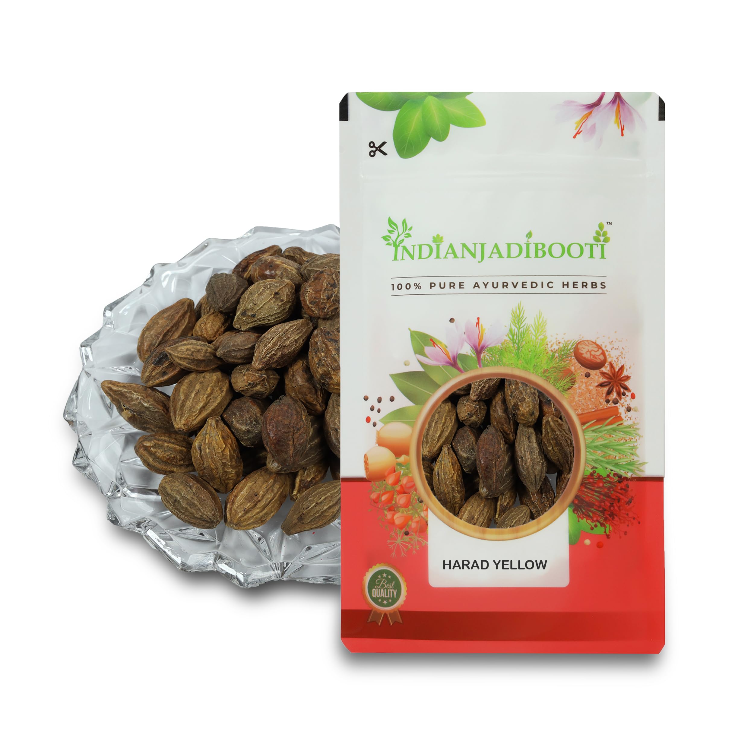 IndianJadiBooti Harad Badi Yellow (Whole Haritaki) | 100g | Terminalia Chebula for Digestion & Colon Cleanse | Natural Karakkaya/Kadukkai/Inknut | Sun-Dried & Raw