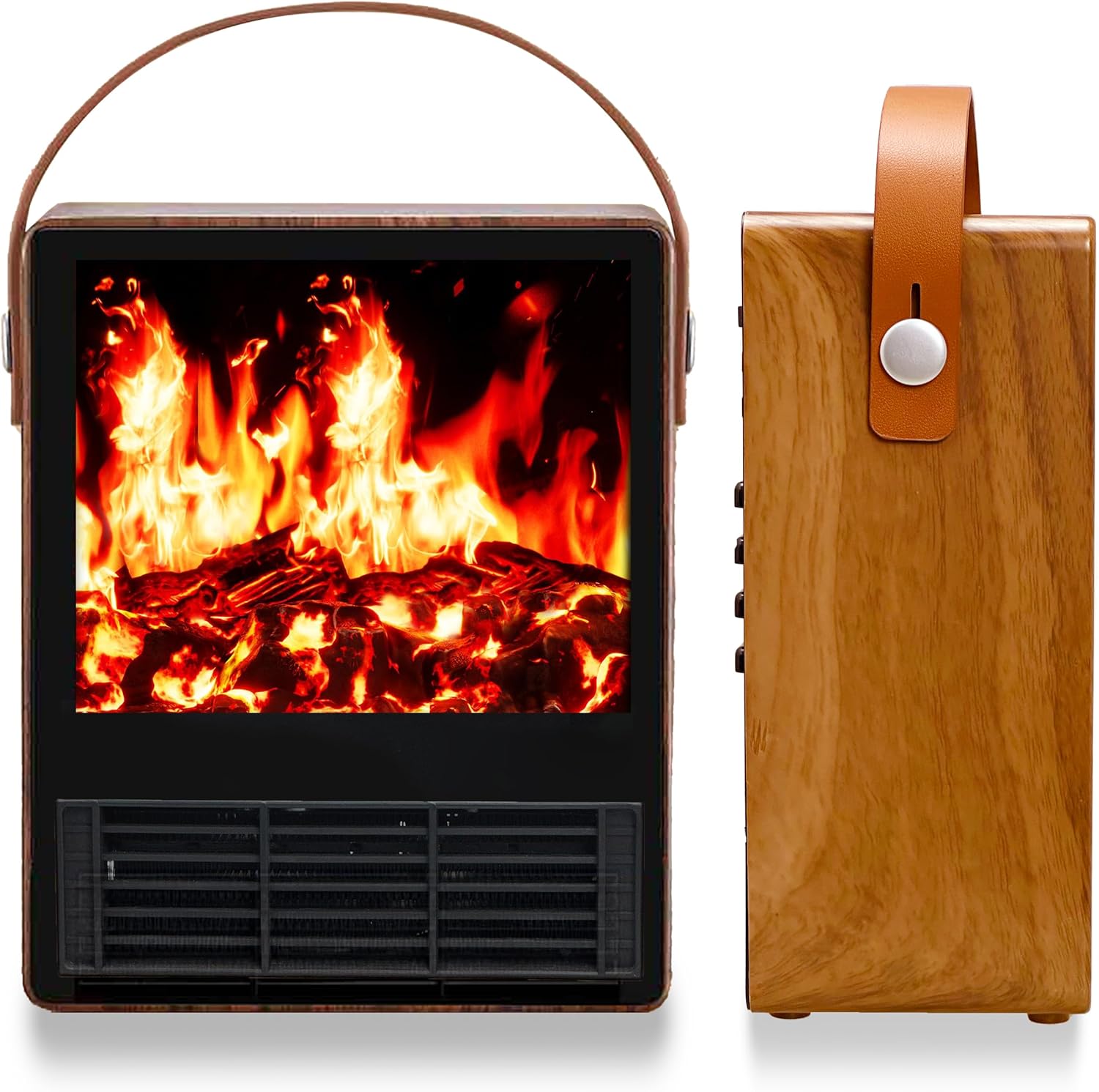 Electric Fireplace Heater with 3D Realistic Flame, 1500W/750W Adjustable Space Heater, Double Safety Protection, Walnut Wood Finish Portable Indoor Fireplace for Home & Office Christmas Decoration