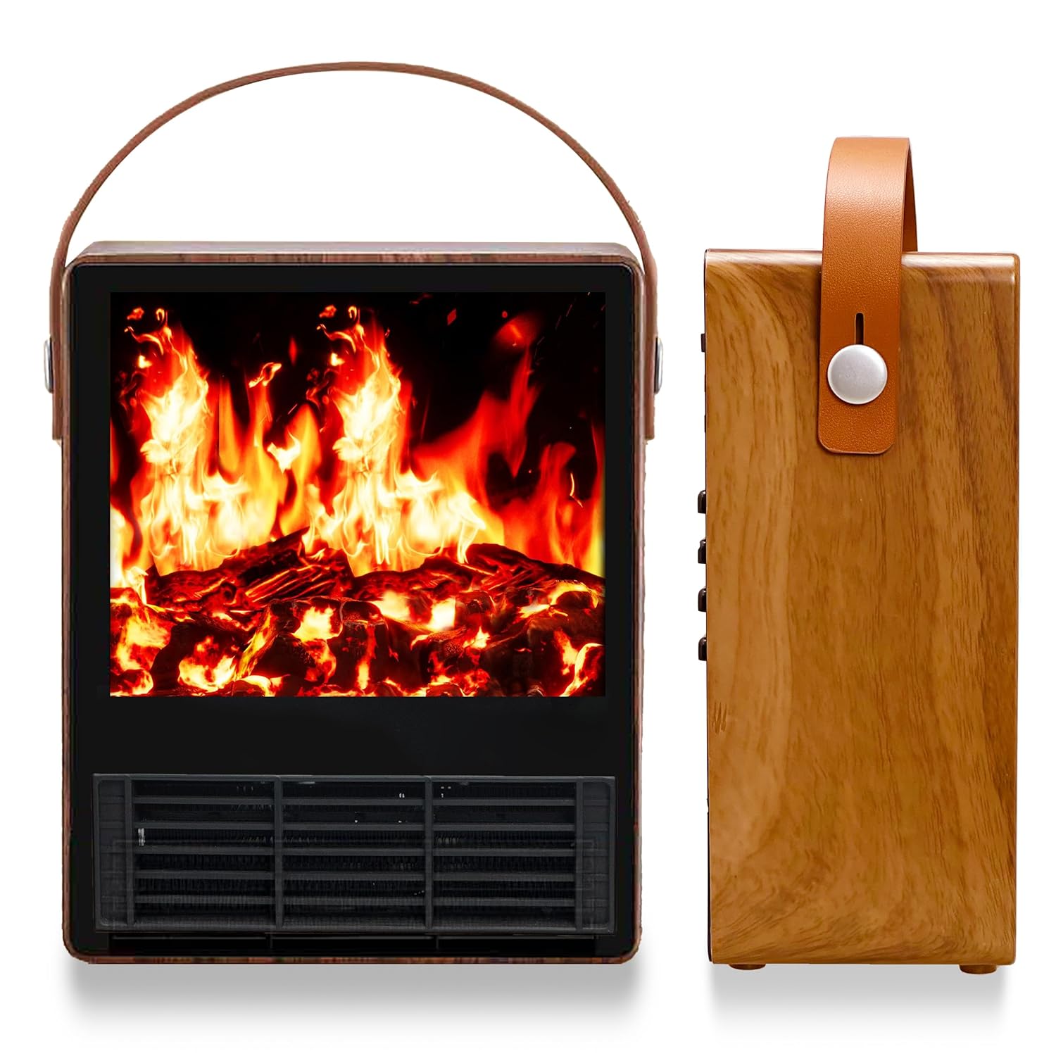 Electric Fireplace Heater with 3D Realistic Flame 1500W 750W Adjustable Space Heater Double Safety Protection Walnut Wood Finish