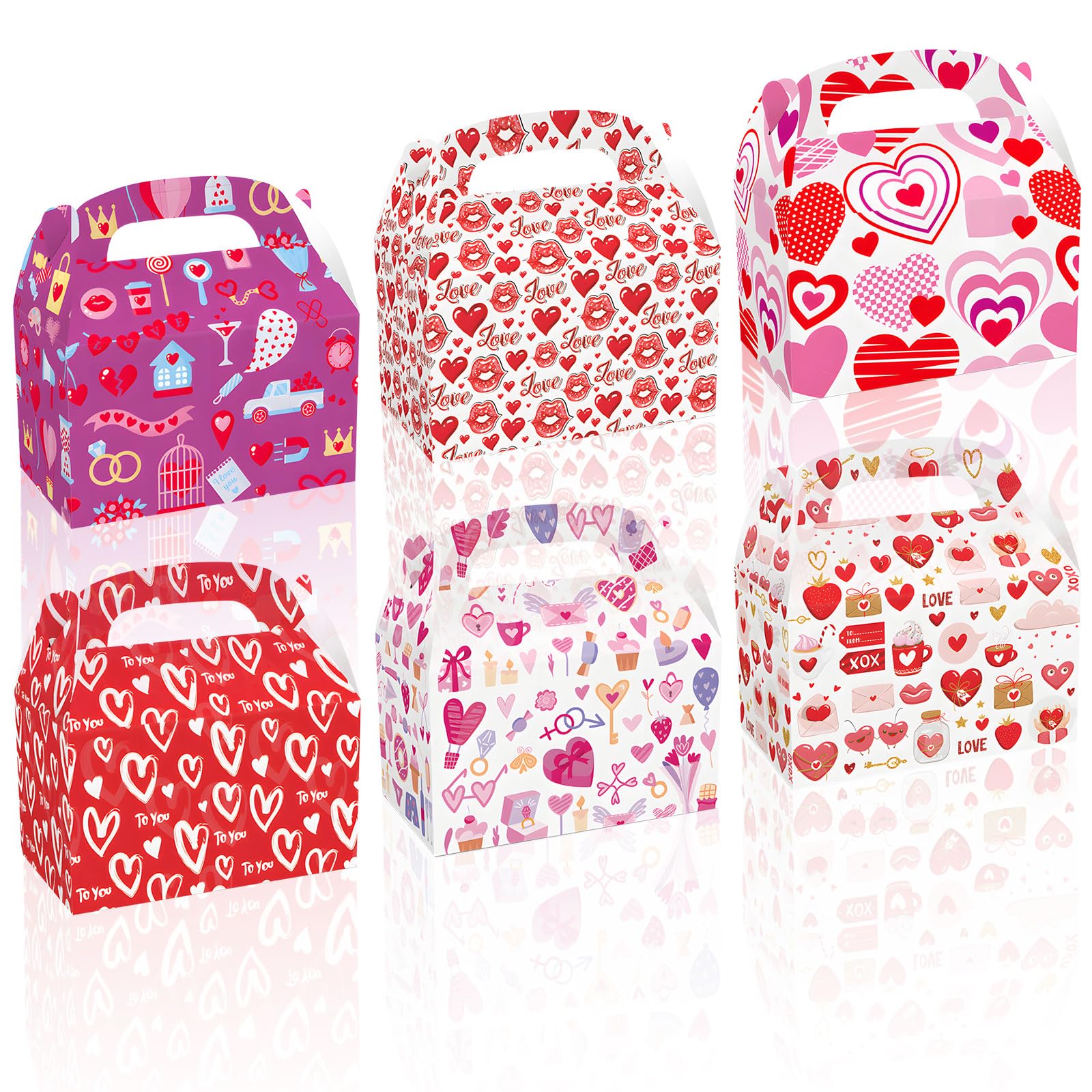 12 Pcs Valentines Gift Bags with Heart Shape,Valentine's Day Treat Boxes - Small Goodie Present Recycled for Wedding Party Favor,Medium Size Valentine Day Oranment for Candy Cookies