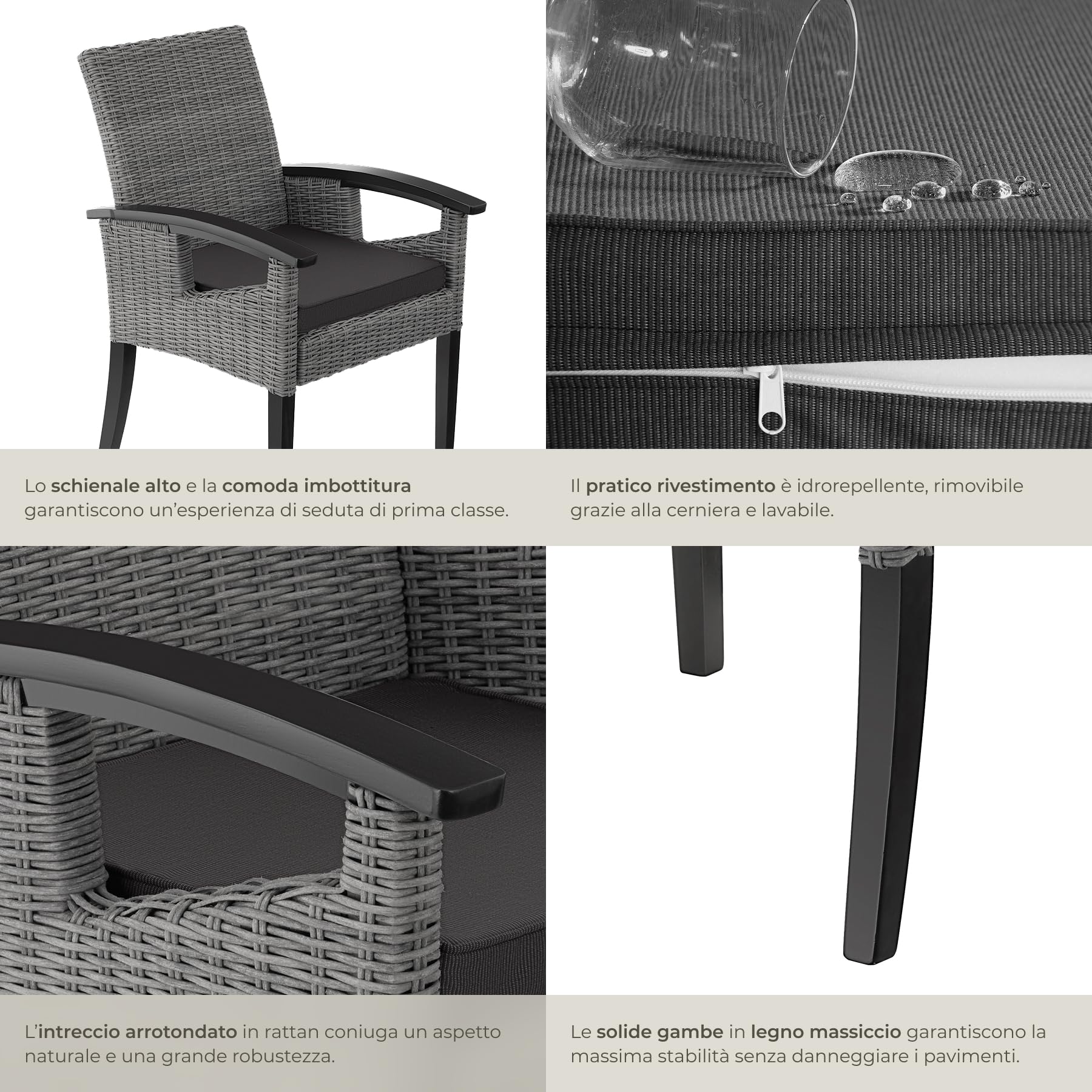 tectake® Sedia in Rattan Rosarno, Poltrona Giardino, Estetica Naturale, Resistente agli Agenti Atmosferici, Poltroncina Esterno con Imbottitura Confortevole, per Esterno, Giardino, Balcone - Grigio