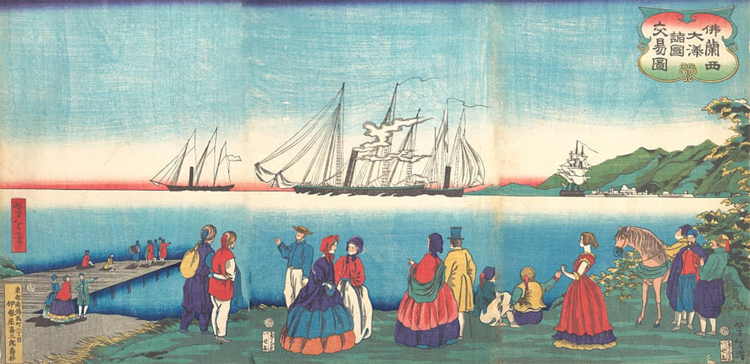 ARTXLXXBN Famous Print Painting Colorful Art Print Illustration of a French Port Trading by Tsukioka Yoshitoshi Canvas Art Decorations for Home Decor 60x90cm