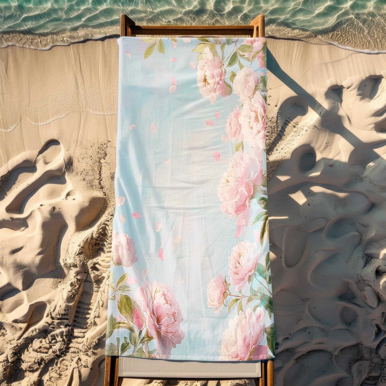 Générique Serviette de Plage XXL Fleurs Roses Bleues | Grande Taille Serviette de Plage et Douche Avec Elastique Microfibre Absorbante et Légère Sport Séchage Rapide