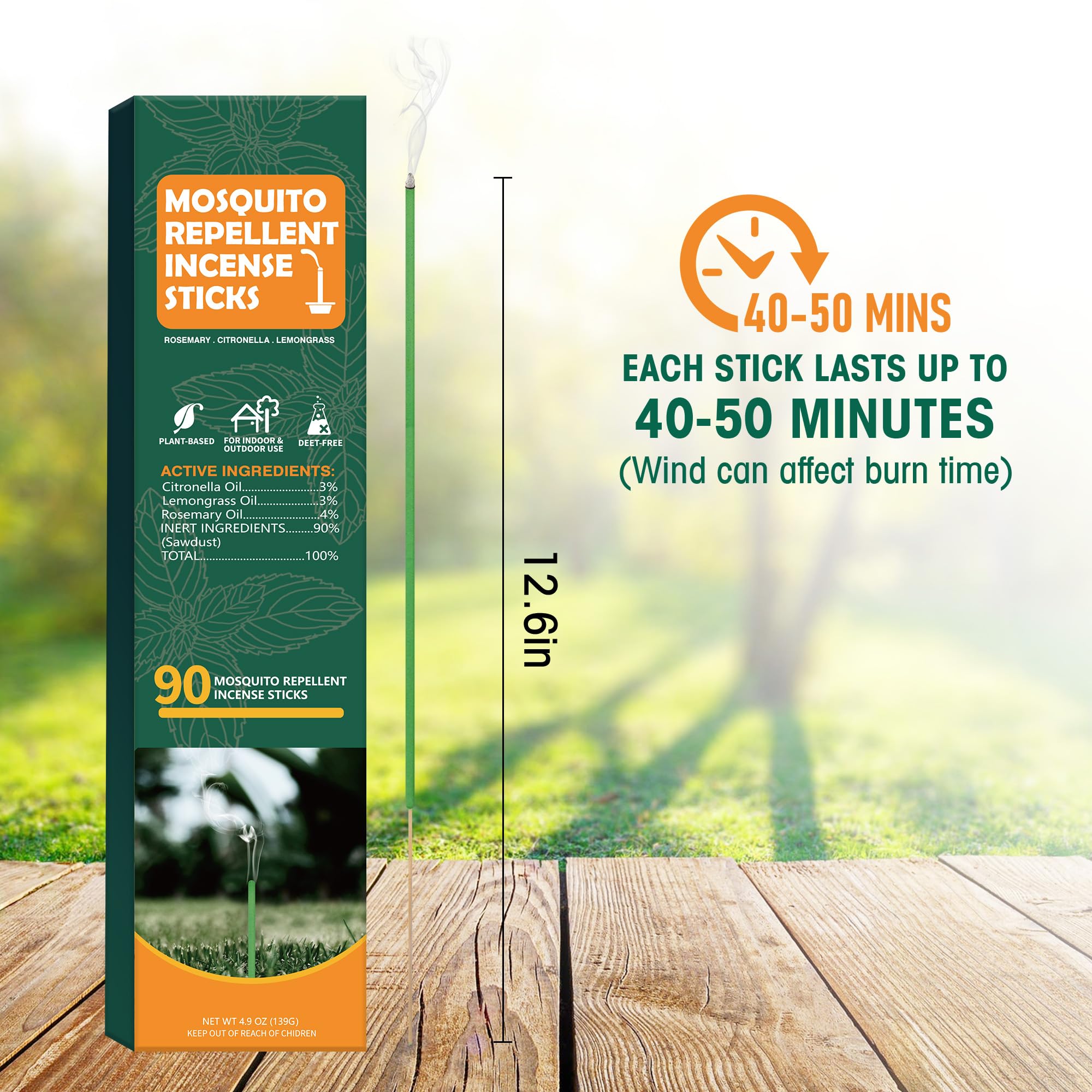 90 pcs Citronella Mosquito Repellent Incense Sticks, Deet Free Mosquito Repellent Outdoor Patio, Natural Essential Oil Mosquito Barrier for Patio, Indoor, Camping, Fishing - 4