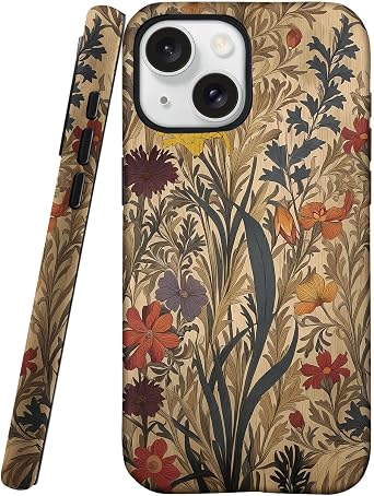 Floral Art Phone Case for iPhone 14 Plus, Vintage Cute Aesthetic Phone Cases Shockproof Design Trendy Stylish Kawaii Protective Cover Women Girls