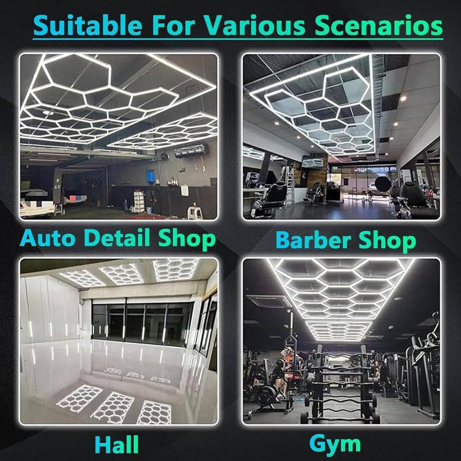 Lampe LED Hexagone,Plafonnier LED nid d'abeille,Lampe garage hexagonale,adaptés garages,lave-autos,salles fitness,centres commerciaux 14
