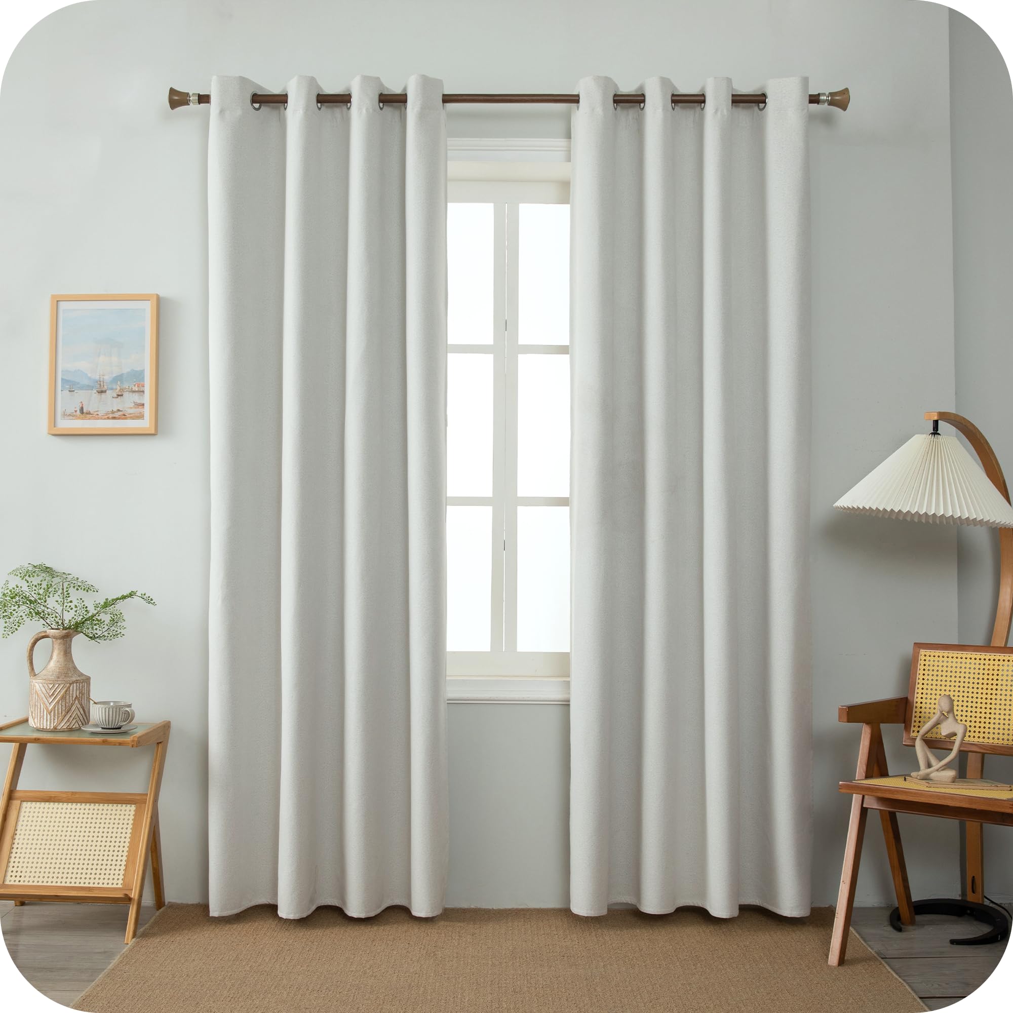 GIRASOLE HOME Paire de rideaux barbade thermiques 100 % occultants 2 panneaux de 140 x 240 cm avec œillets Greige