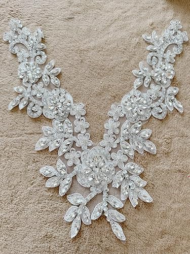 Miniatura 3 de Piedras de imitación hechas a mano con apliques de encaje a mano, cuentas de costura a mano, parches de recorte, accesorios para escote de vestido