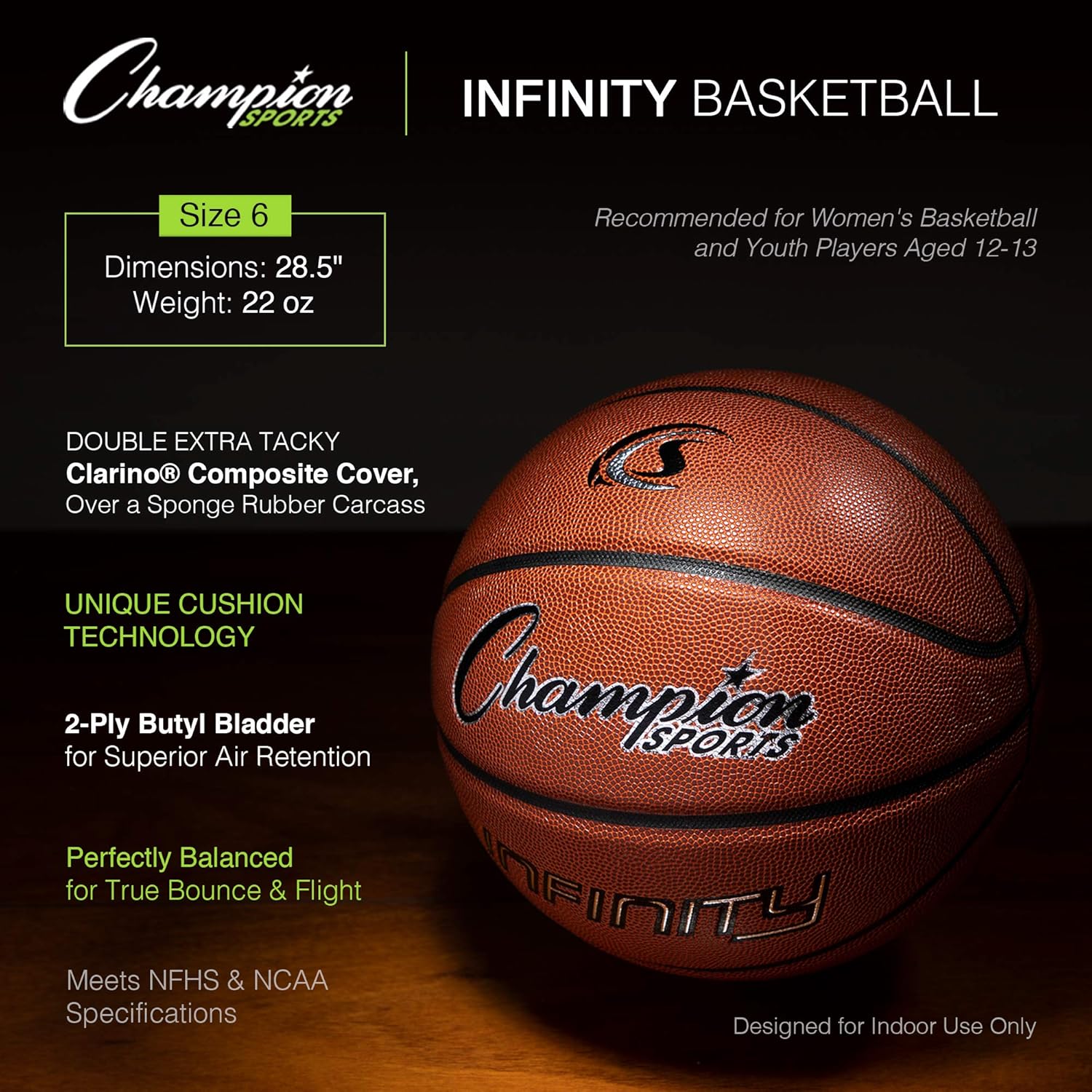 Champion Sports Infinity Composite Intermediate Game Basketball-Premium Basketballs with Extra Tacky Clarino Cover-Basketball Equipment for Adults,Kids,Coaches,School,and Summer Camp (Size 6),C600 : Everything Else