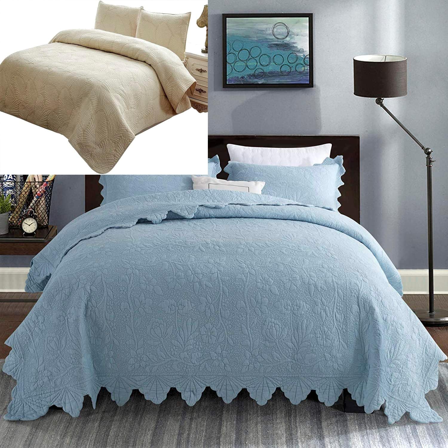 Brandream 6PC Scalloped Farmhouse Quilt Bedding Set Cotton