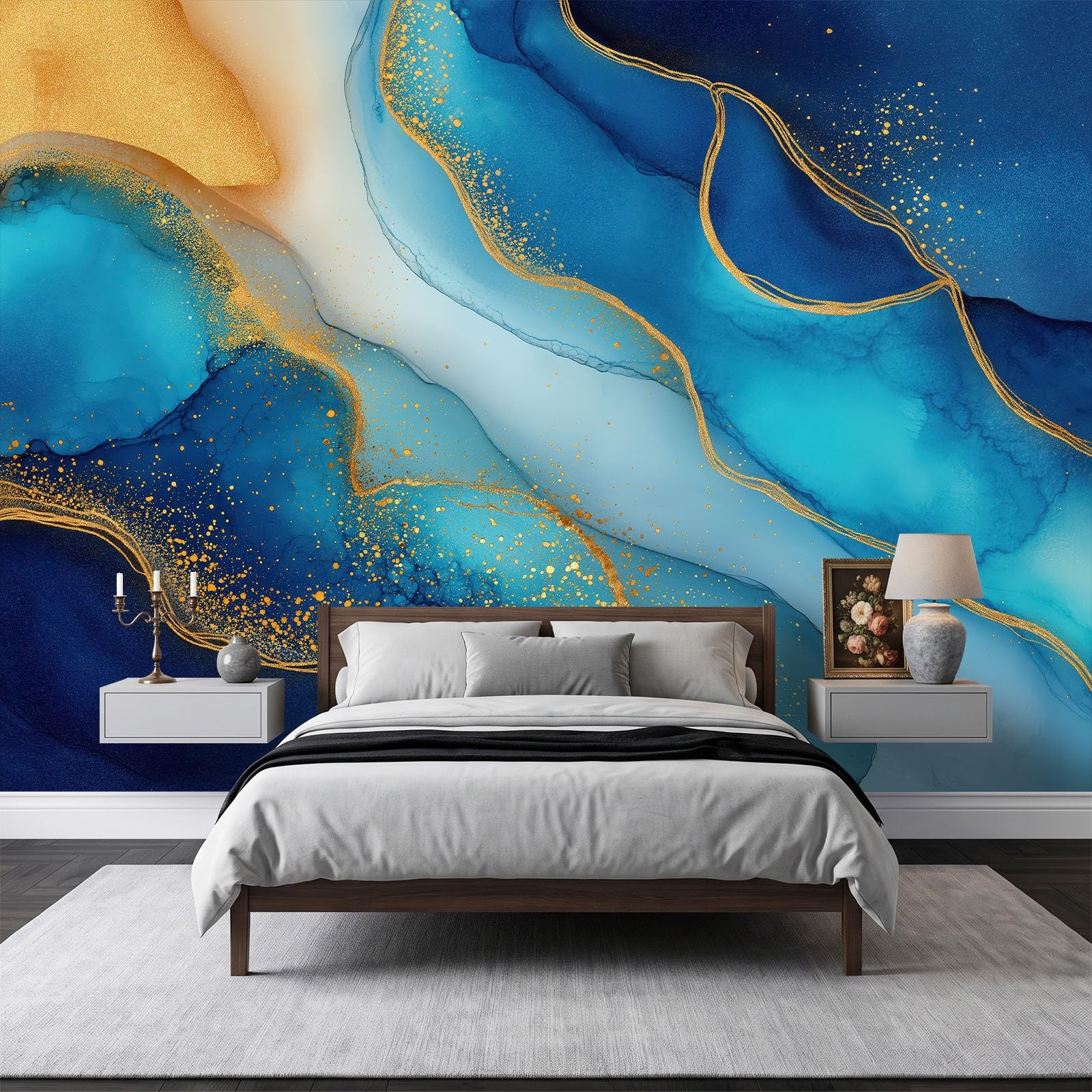 350 x 256 cm, fototapeta z włókniny, abstrakcyjny marmur i tekstura złota, do salonu, tapeta na flizelinie, efekt 3D, nowoczesna tapeta flizelinowa odporna na promieniowanie UV, tapeta ścienna