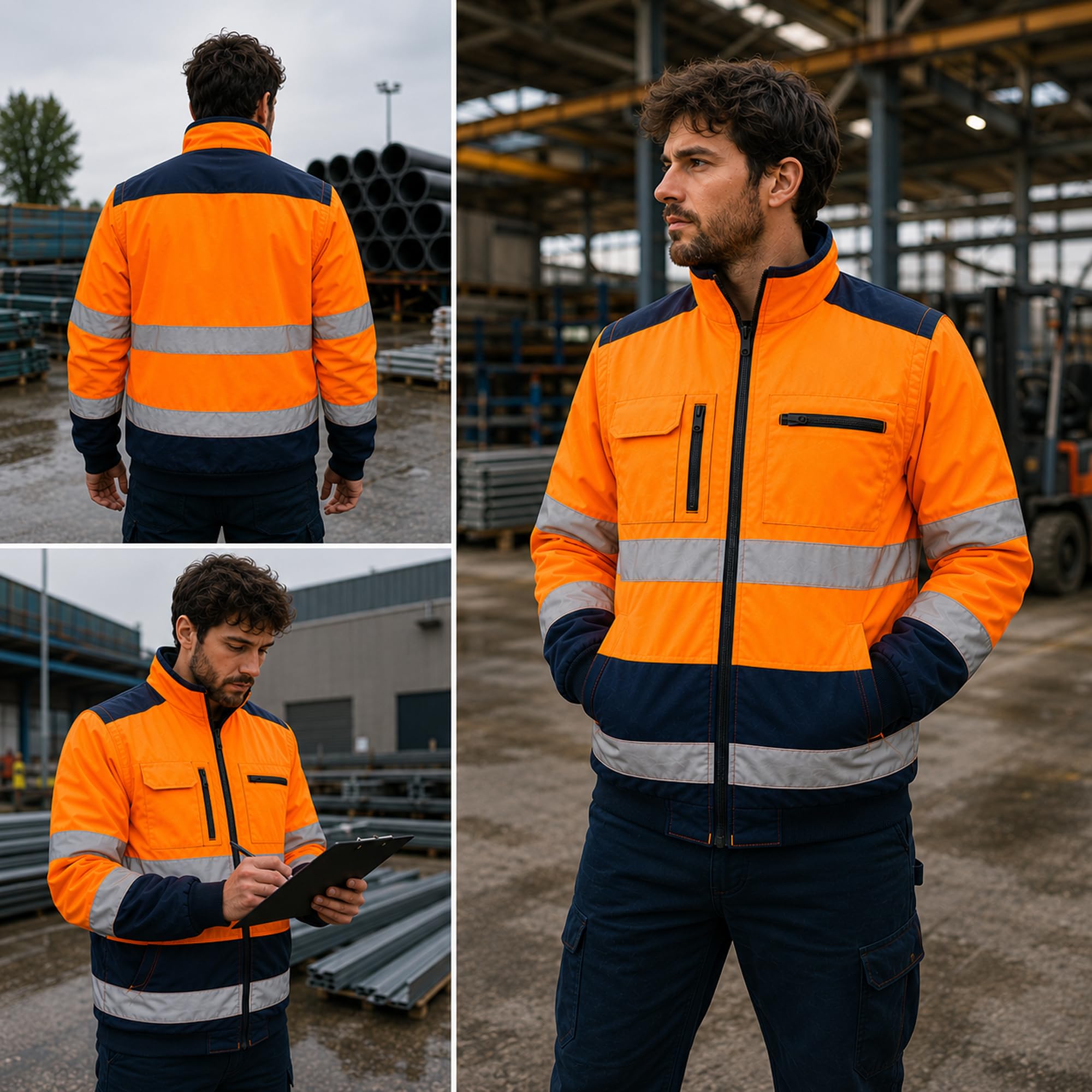 Veste haute visibilité orange avec capuche – Vêtement de travail réfléchissant EN ISO 20471 – Protection hiver avec poches multiples