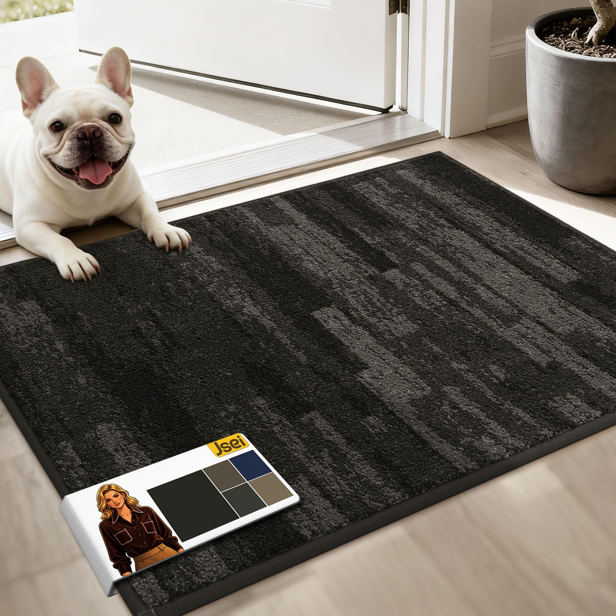 JSEI Dirt Trapper Door Mat 50 * 80 cm, Non-Slip Doormats Washable Entryway Rug, Welcome Floor Mat Absorbent Low Profile Dog Door Mats for Front Back Door, Muddy Wet Shoes & Paws, Dark Grey