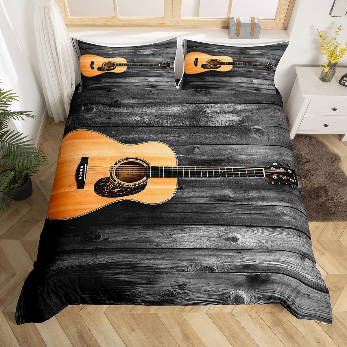Feelyou Guitar Bedding Set Rock Music Theme Duvet Cover for Kids Boys Girls Adults 3D Guitar Print Comforter Cover Musical Pattern Bedspread Cover,Room Decor 3Pcs Bedding Queen Size image 2