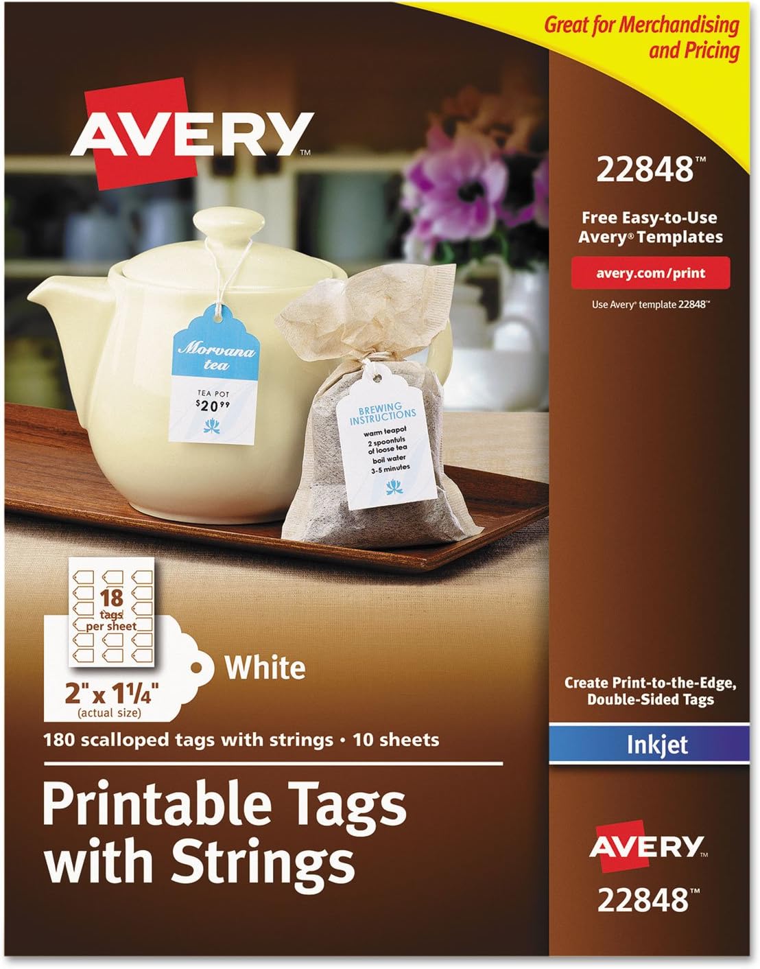 Avery Printable Blank Scallop Gift Tags with Sure Feed, 2" x 1.25", White, 180 Customizable Tags with Strings (22848) : All Purpose Labels : Office Products