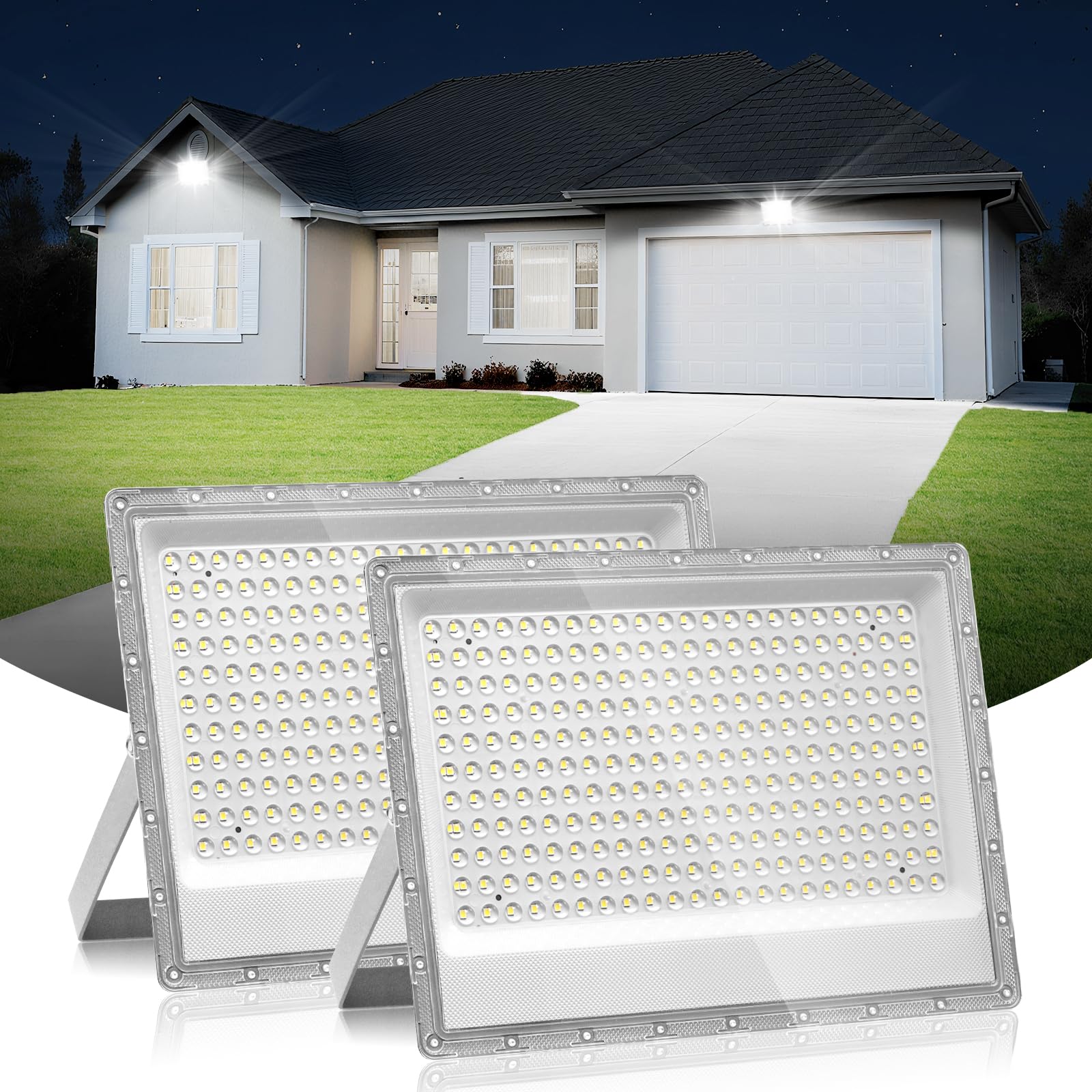 Hondony 2Pack 200W Led Floodlight Outdoor, 6500K LED Outdoor Security Lights, Waterproof IP66, Cold White Outdoor Lights for Warehouse, Playground, Backyard and Park