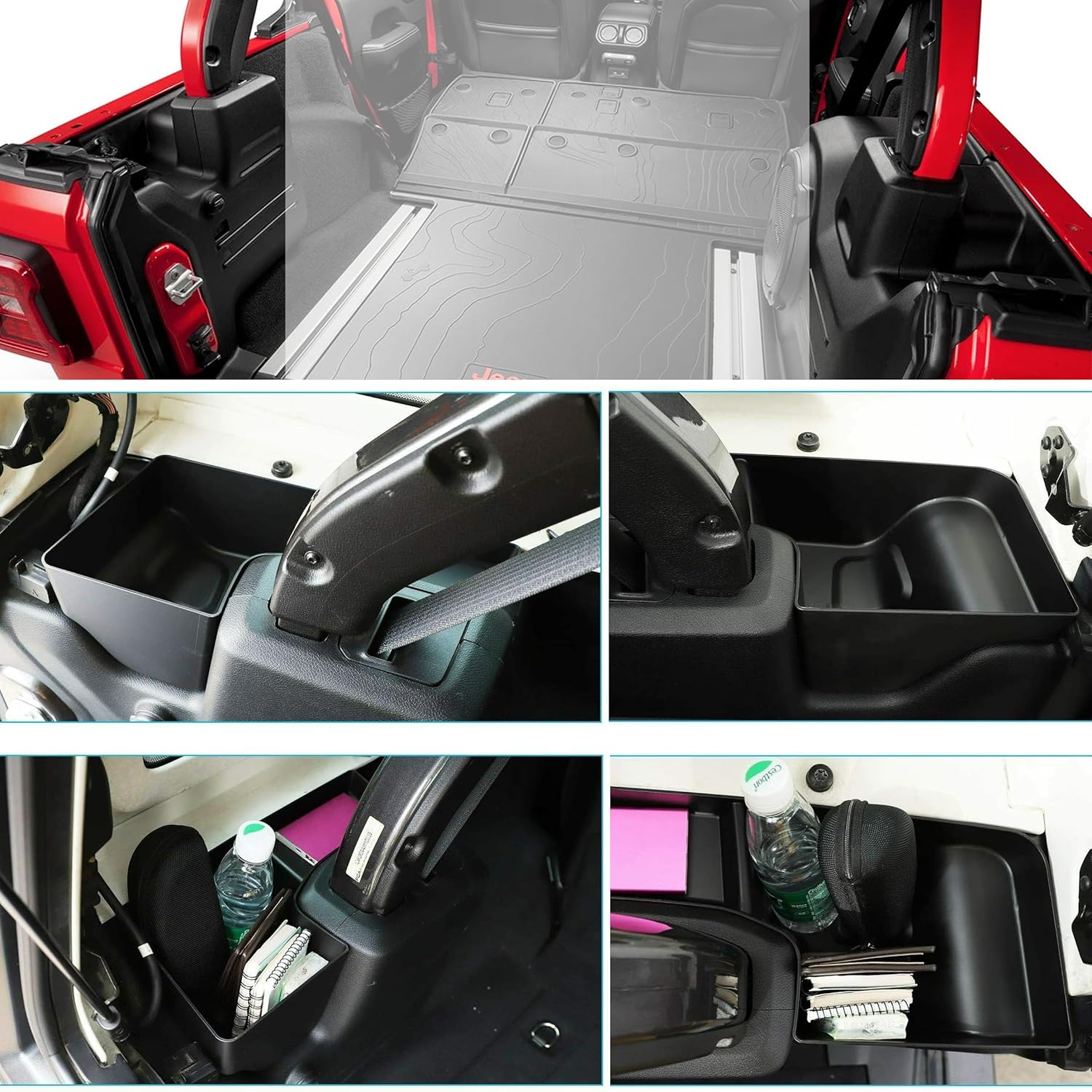 Rear Wheel Well Storage Bin Compatible with Wrangler 2018-2023 JL JLU 4 Door(Not fit 2 Door), Trunk Organizer Storage Tray Cargo Side Box Jeep Wrangler Black 2PCS(Left & Right)