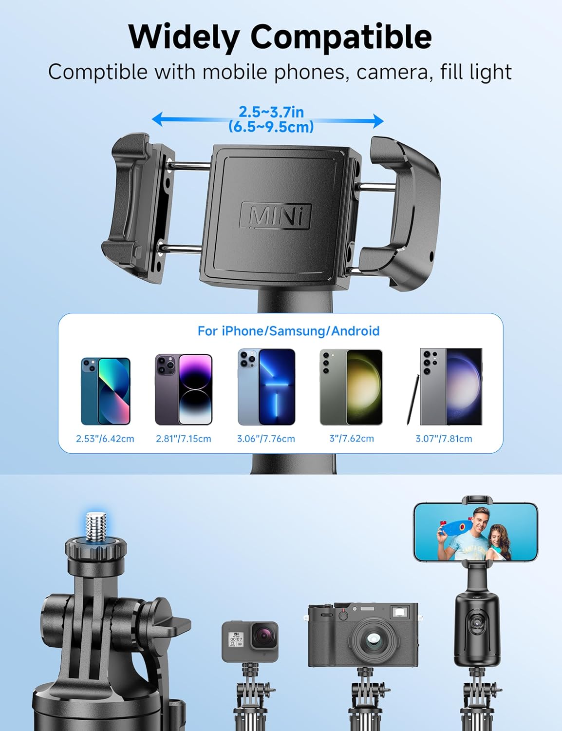 66" Auto Face Tracking Tripod for iPhone, 360° Rotation Face Body Phone Tripod Stand with Remote, Smart Shooting Holder Camera Selfie Stick for TikTok Vlog Video Recording, Gesture Control, No App