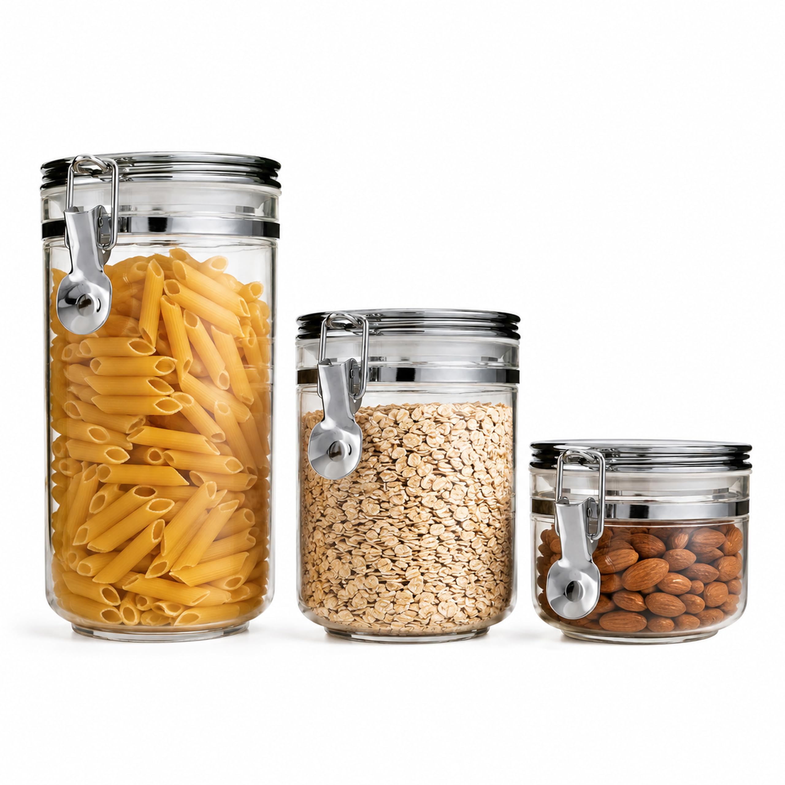 Premier Housewares - Juego de 3 tarros de cristal con tapas plateadas, herméticos