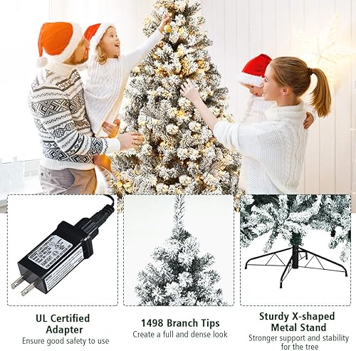 Miniatura 8 de HAPPYGRILL Árbol de Navidad preiluminado de 6 pies, agujas de PVC de alta calidad, 600 puntas de rama, pino flocado con bisagras de nieve con