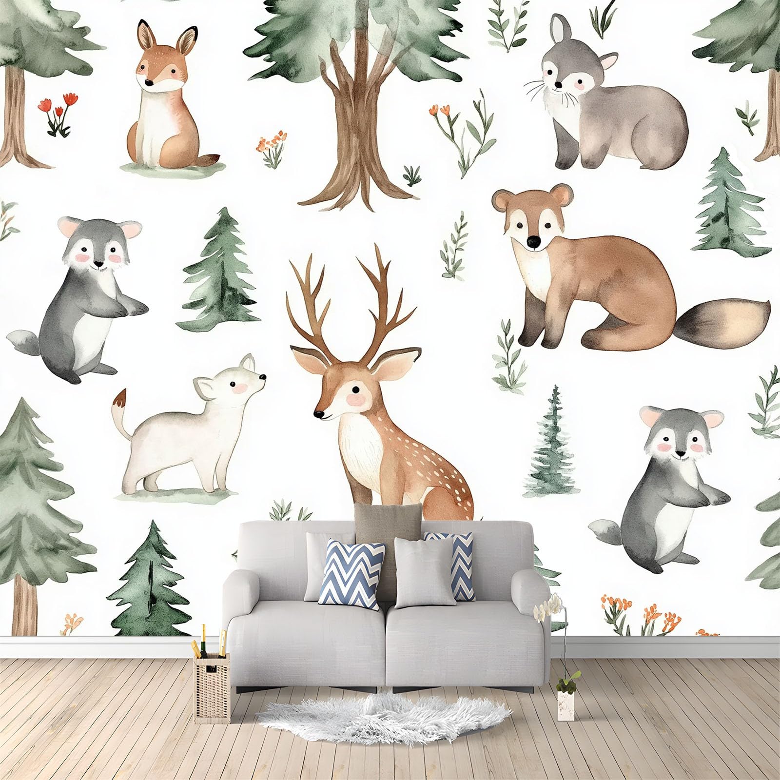 Tapeta Hiperrealizm 200 x 140 cm Kreskówka Zwierzęta Las Fototapeta 3D, Fototapety Ściany Włóknina Fototapety Fotograficzne-Nowoczesna Dekoracja Ścienna, Biały