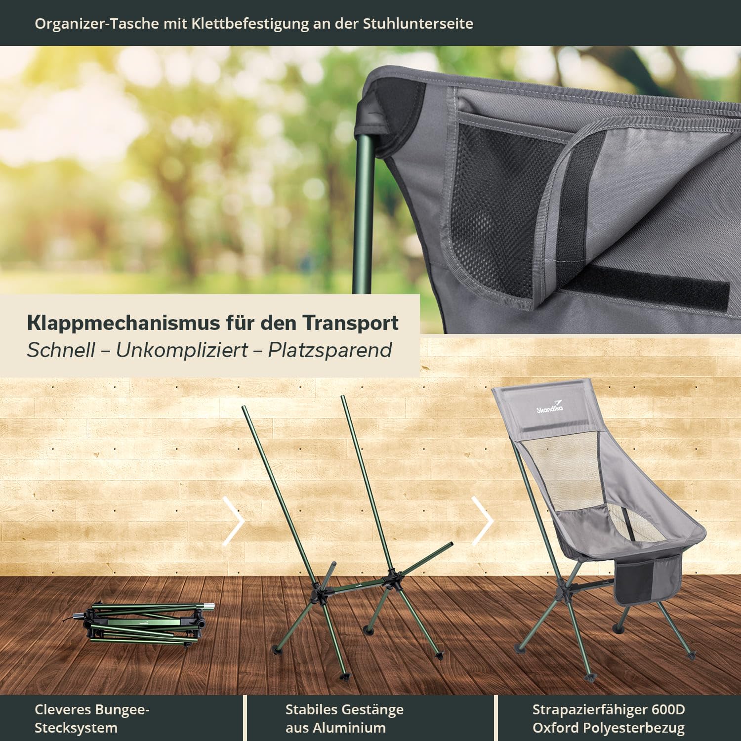 Skandika Campingstuhl Compact bis 150 kg belastbar | Camping Stuhl, Anglerstuhl, klein, faltbar, kleines Packmaß, klappbar, stabil, leicht, bequem gepolstert | Faltstuhl