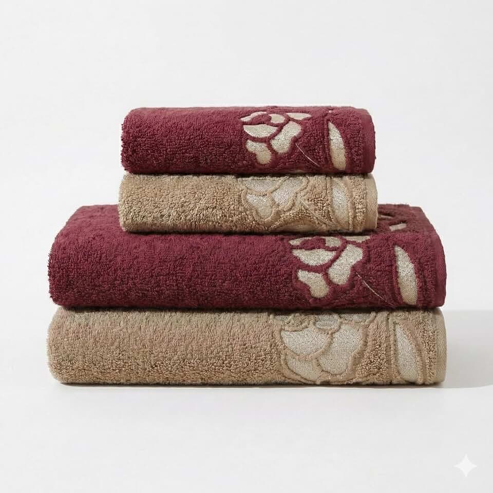 Jogo de Toalhas 4 peças Luxo 100% Algodão Banhão 500g/m² Grossa Macias, Felpudas e Alta Absorção Sarah Enxovais - 2 Banhão + 2 Rosto (Avelã - Rubi)