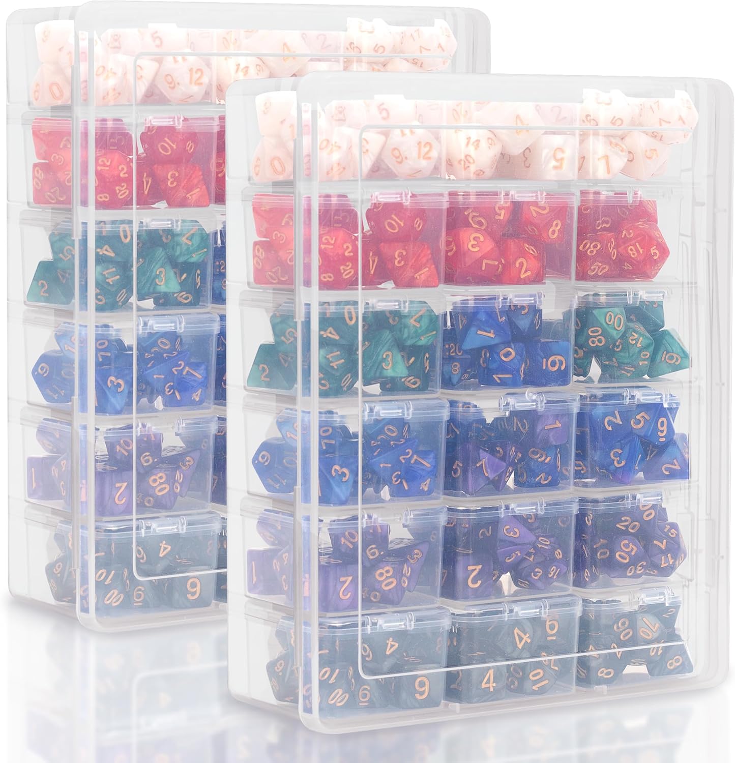KISLANE Plastic Storage for 210 Dice, Dice Display Case With 18 Boxes Each Holding up to 12 Dices, Dice Case for DnD Dice Great for Dice Collectors or RPG D&D Games (2-Pack Transparent)
