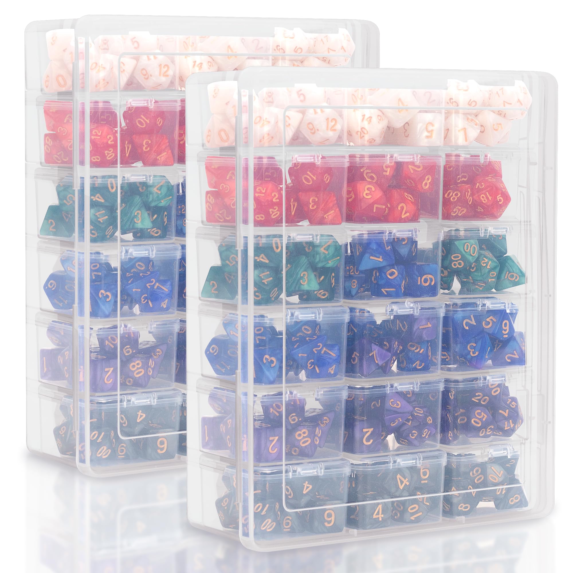 KISLANE Plastic Storage for 210 Dice, Dice Display Case With 18 Boxes Each Holding up to 12 Dices, Dice Case for DnD Dice Great for Dice Collectors or RPG D&D Games (2-Pack Transparent)