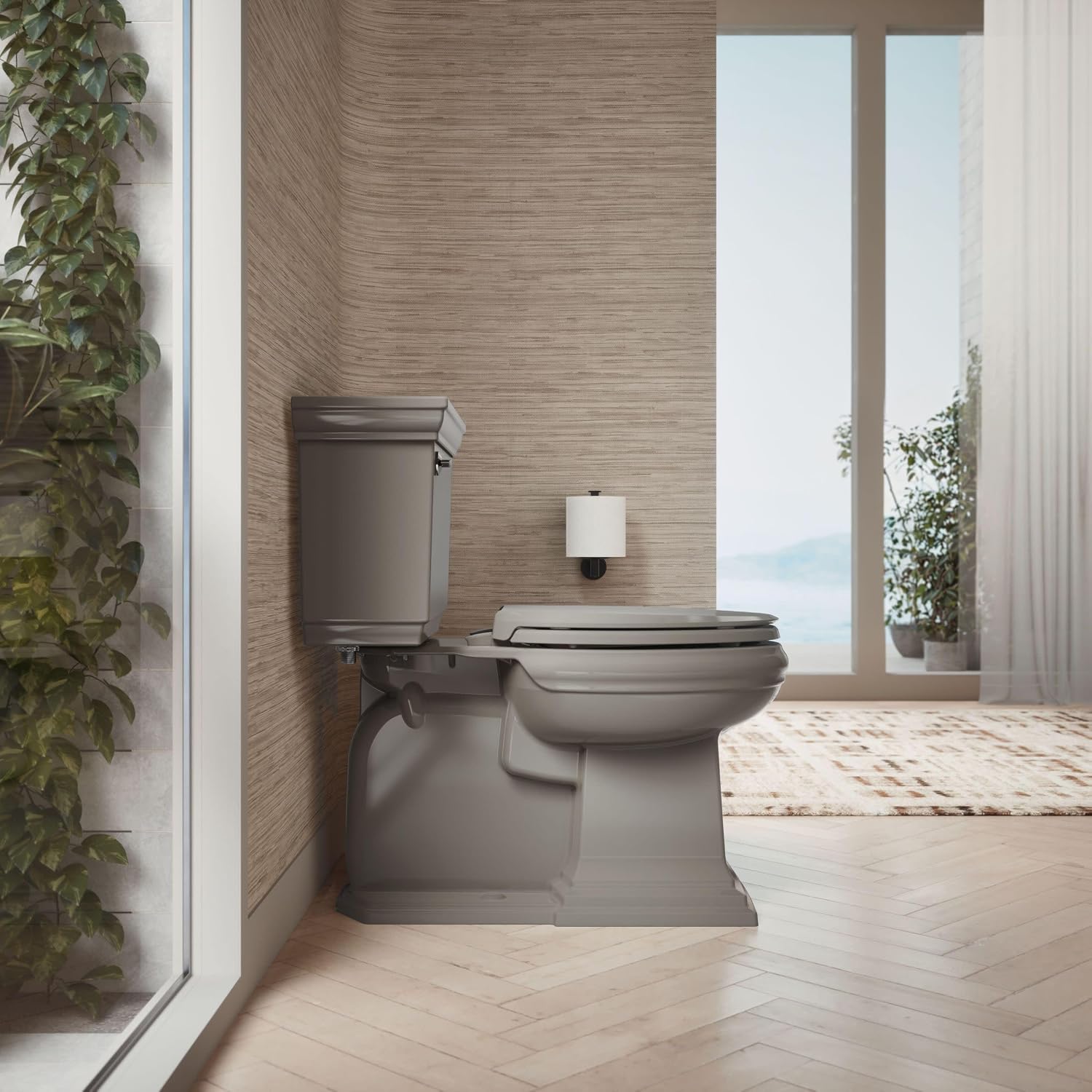 KOHLER 4636-RL-K4 Cachet ReadyLatch Elongated Toilet Seat Slow Close, Soft Close Toilet Seat Quiet Lid, Contoured Grip-Tight Bumpers Installation Hardware, Apartment Essentials, Cashmere