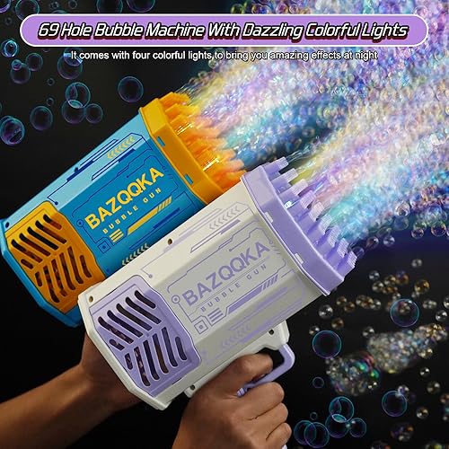 Miniatura 2 de Pistola de burbujas de bazuca con solución de lucesburbujas, 69 agujeros, pistolas de burbujas, juguetes para niños y niñas a partir de 3 años,