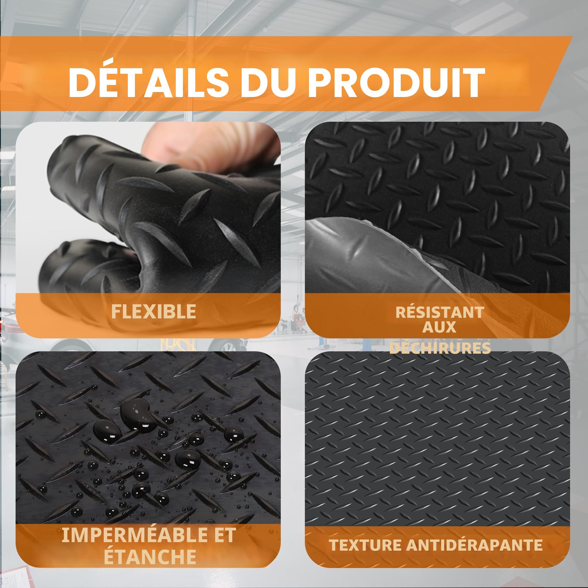 bimiti Tapis en caoutchouc antidérapant, 300 x 150 cm, au mètre, pour sols de garage, pour cave, atelier, garage