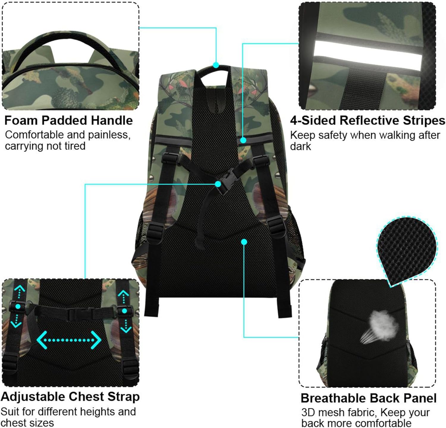 Bass Fish Printing Backpack for Student Kids Rucksack Boys Girls School Bag Travel Daypack